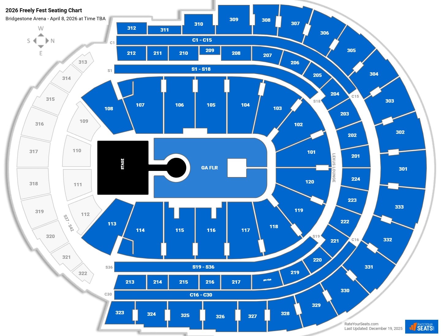 2026 Freely Fest seating chart Bridgestone Arena