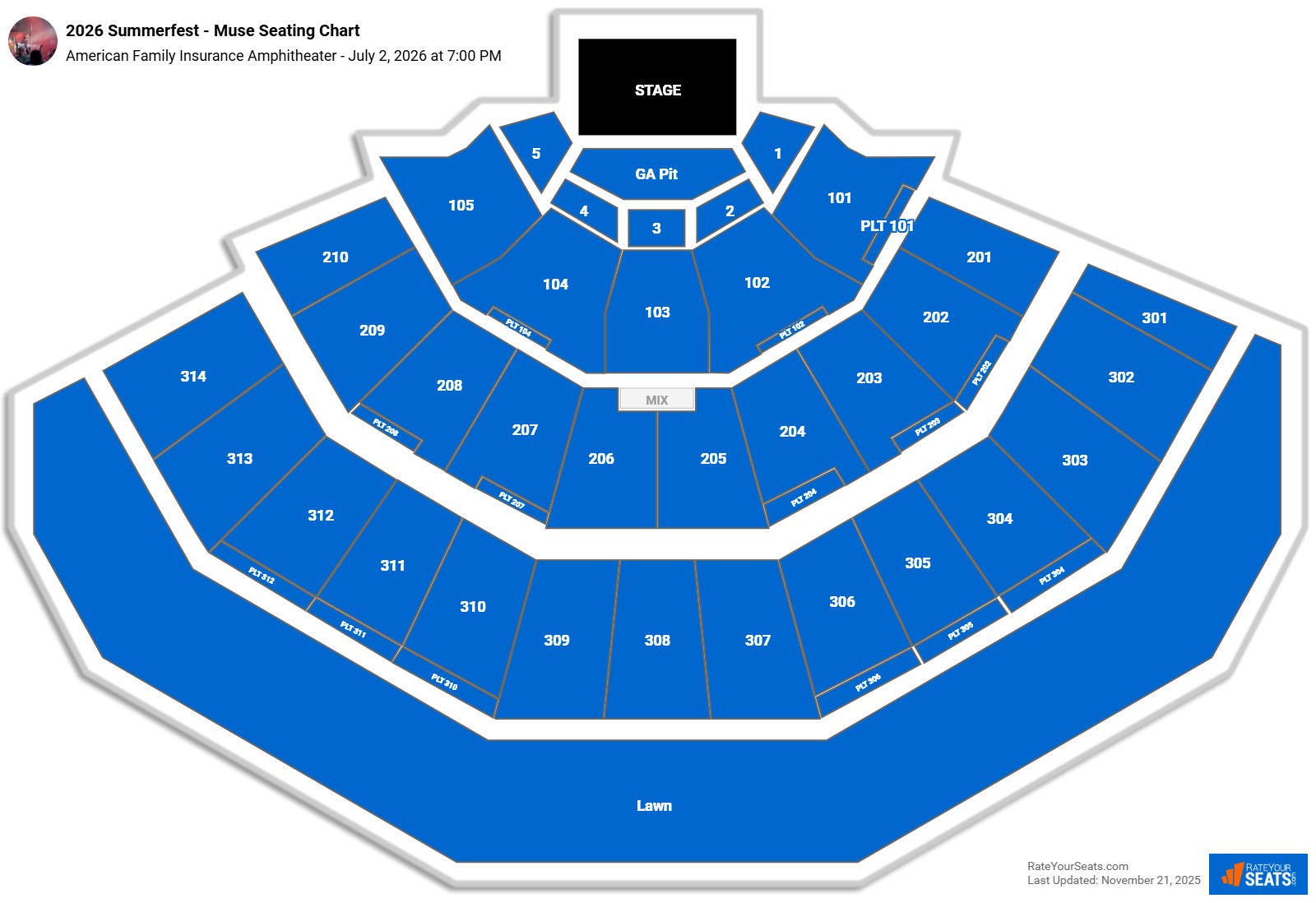 2026 Summerfest - Muse seating chart American Family Insurance Amphitheater