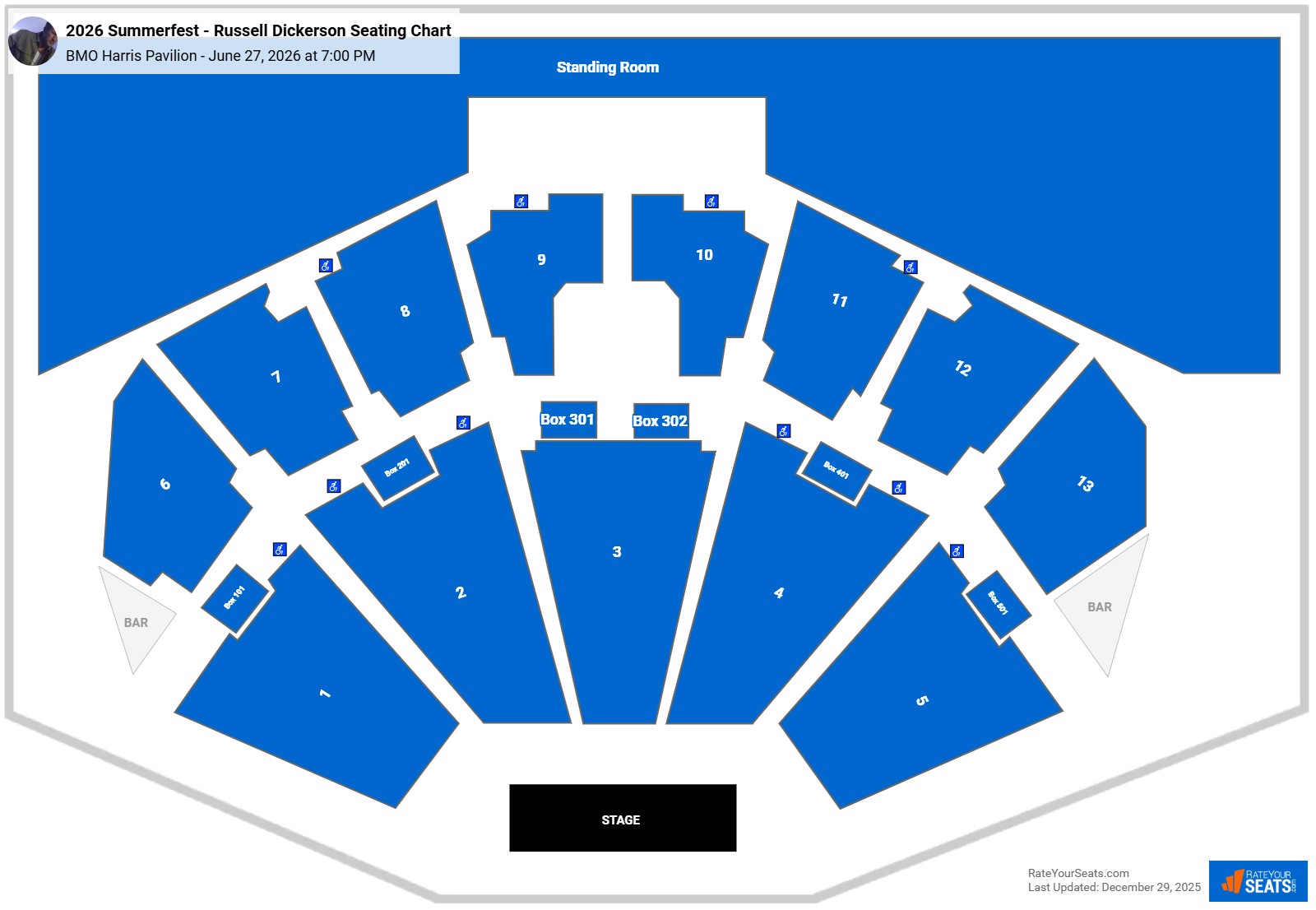 2026 Summerfest - Russell Dickerson seating chart BMO Harris Pavilion