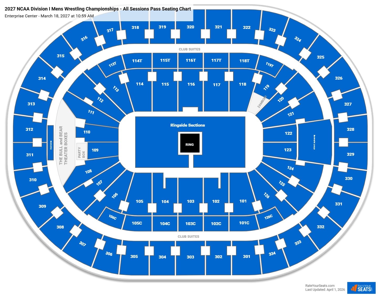 2027 NCAA Division I Mens Wrestling Championships - All Sessions Pass seating chart Enterprise Center