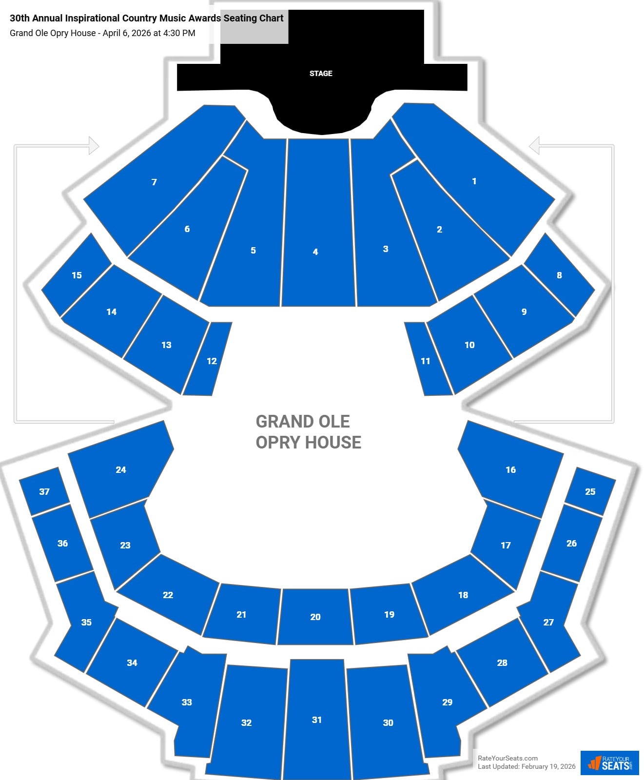 30th Annual Inspirational Country Music Awards seating chart Grand Ole Opry House