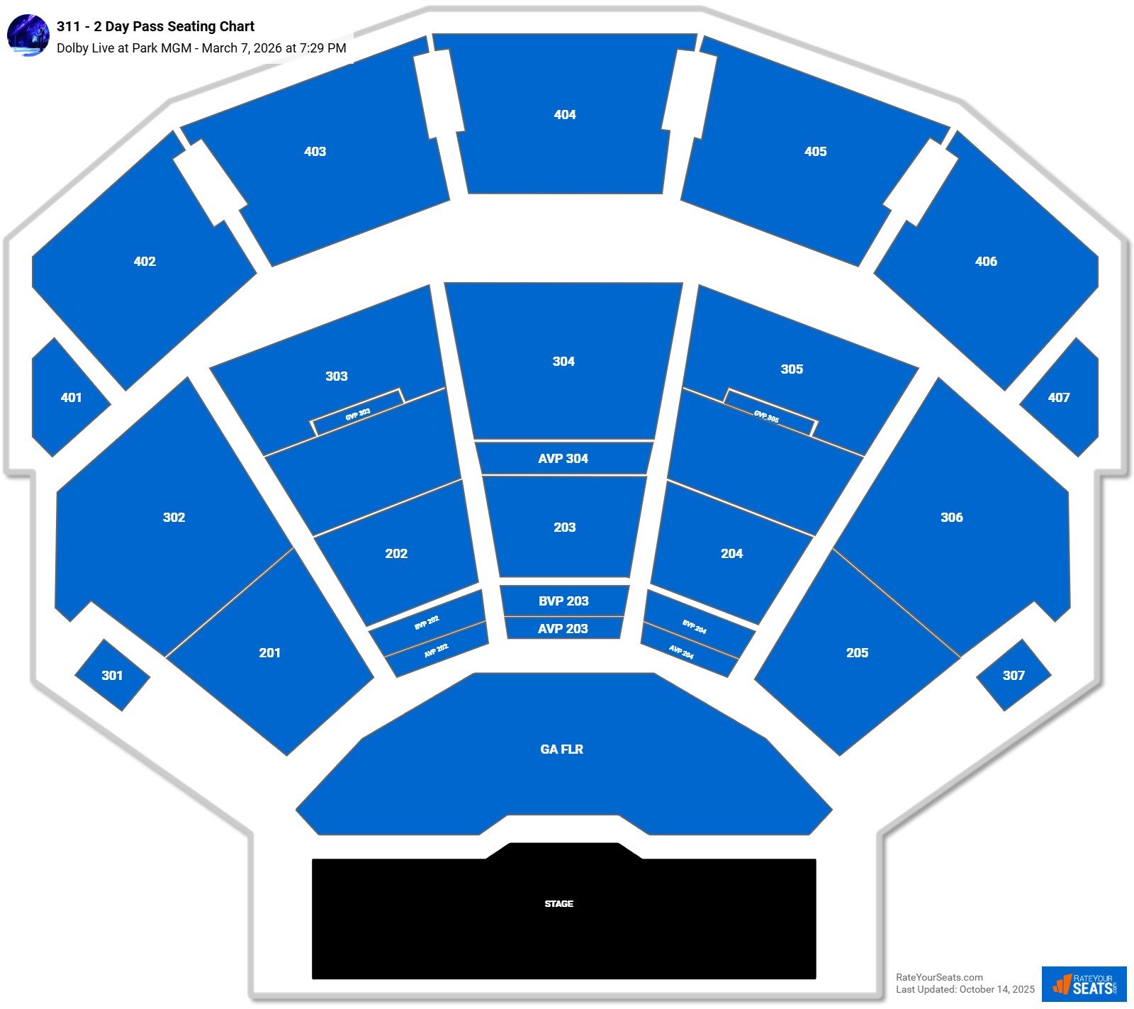 311 - 2 Day Pass seating chart Dolby Live at Park MGM