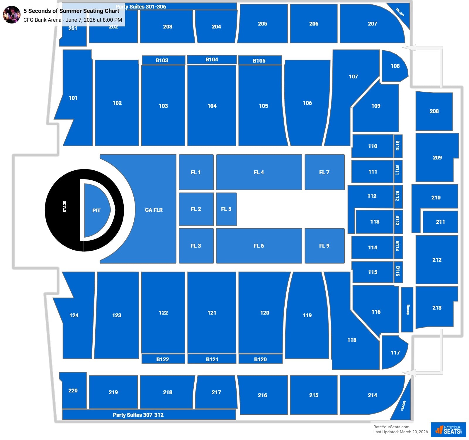 5 Seconds of Summer seating chart CFG Bank Arena