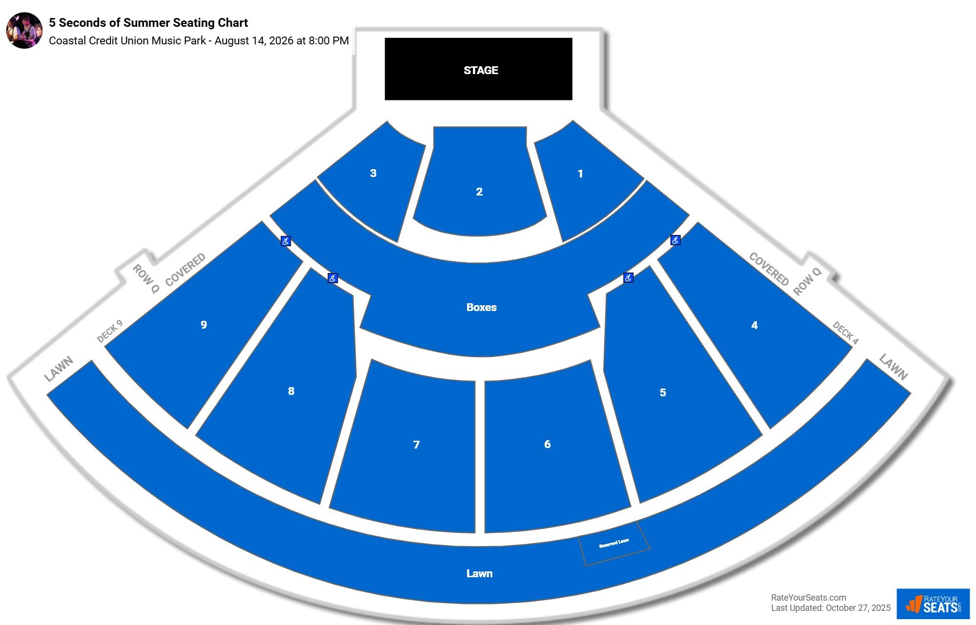 5 Seconds of Summer seating chart Coastal Credit Union Music Park (at Walnut Creek)