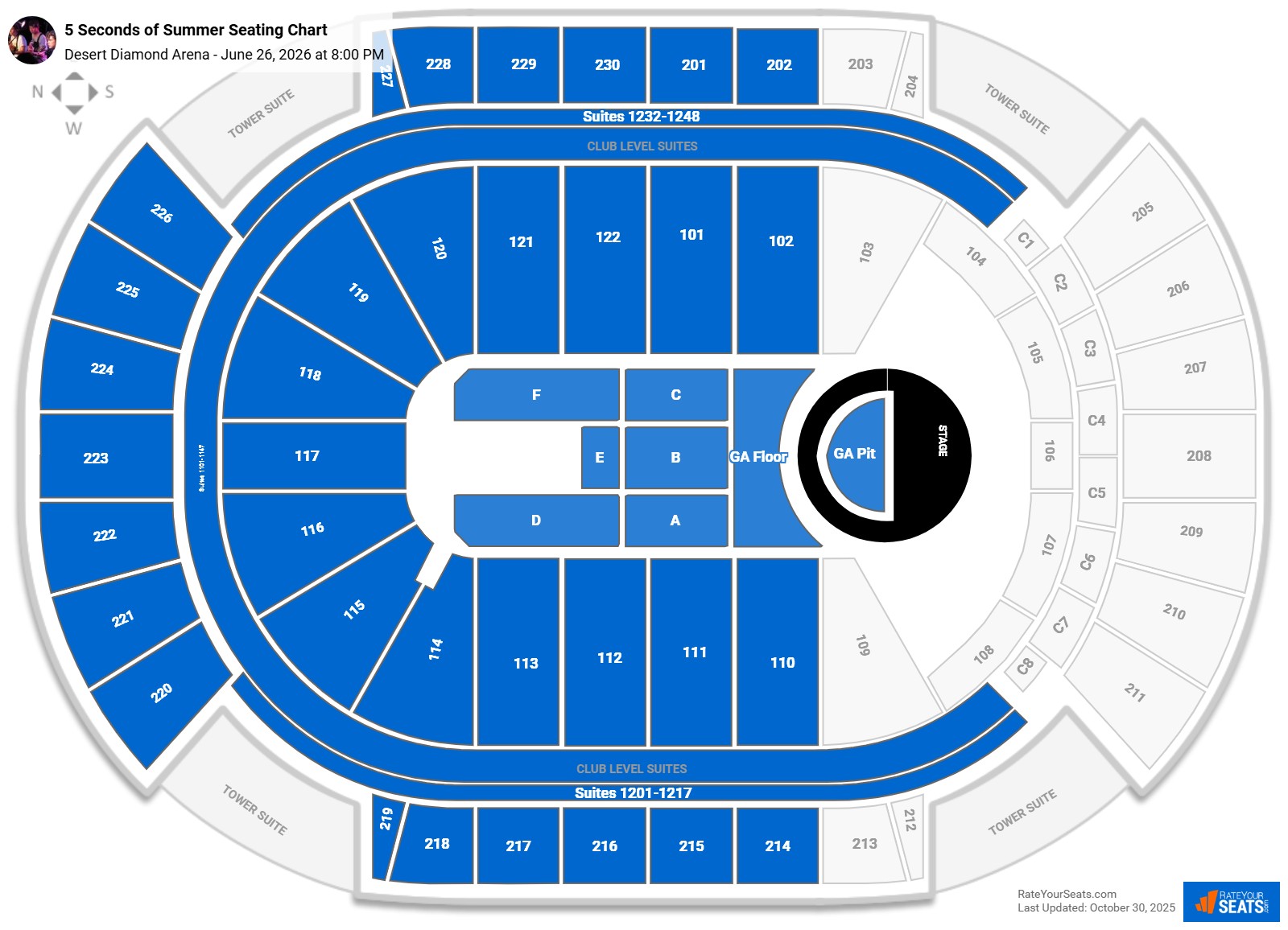 5 Seconds of Summer seating chart Desert Diamond Arena