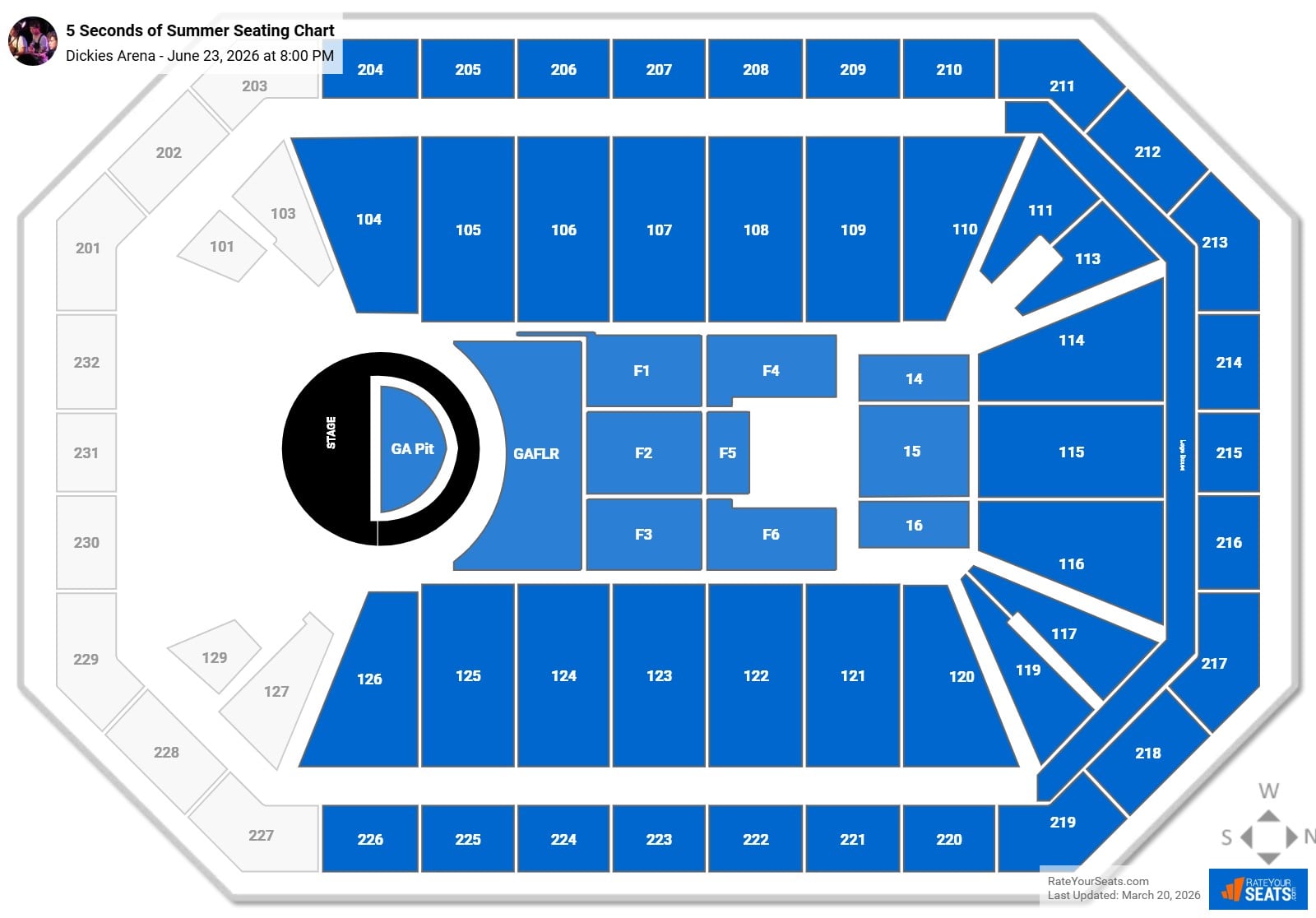 5 Seconds of Summer seating chart Dickies Arena