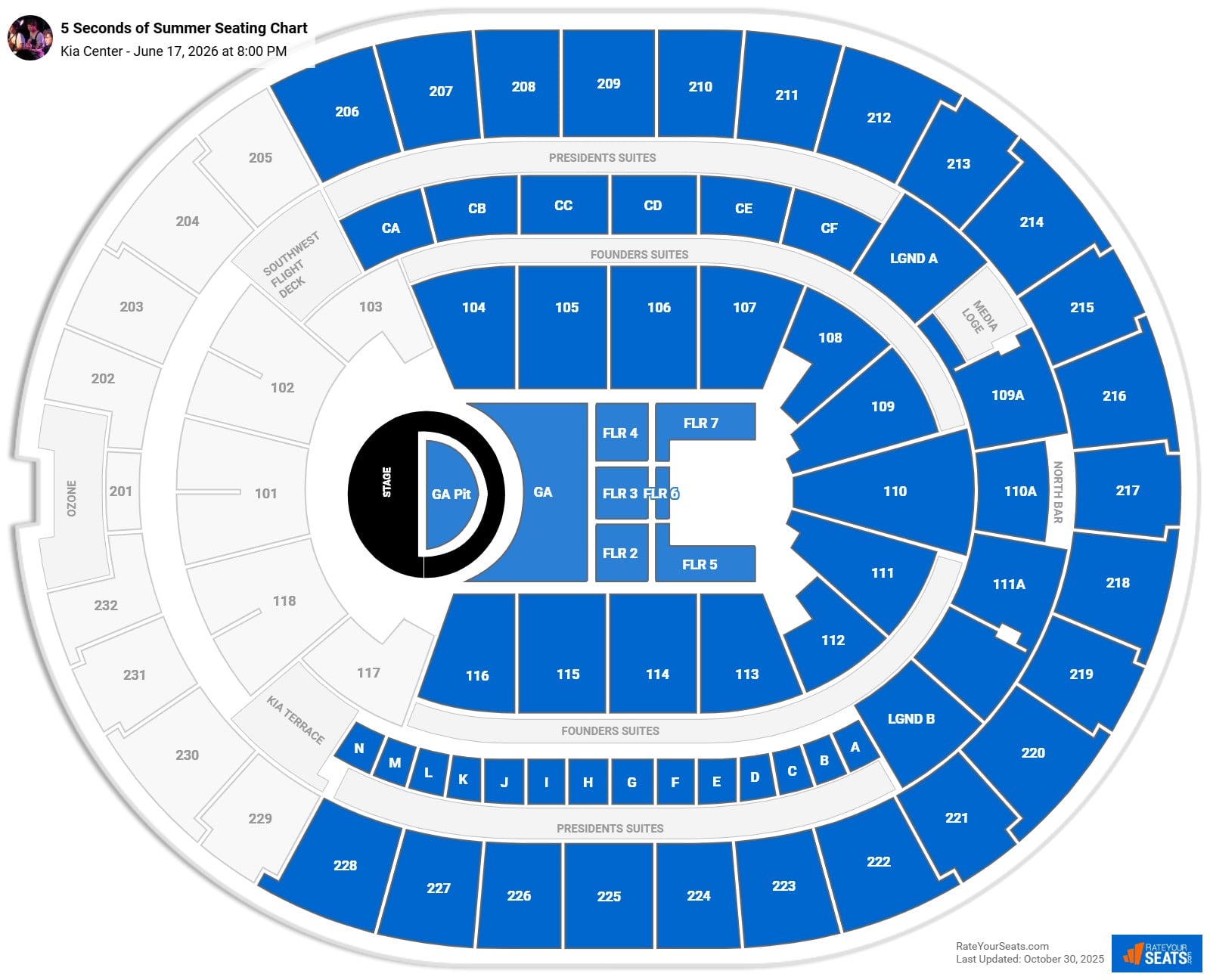 5 Seconds of Summer seating chart Kia Center