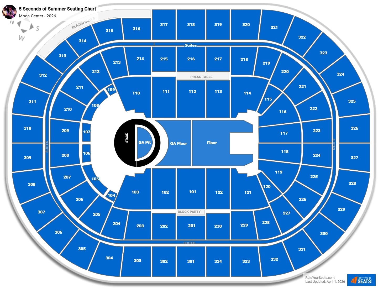 5 Seconds of Summer seating chart Moda Center