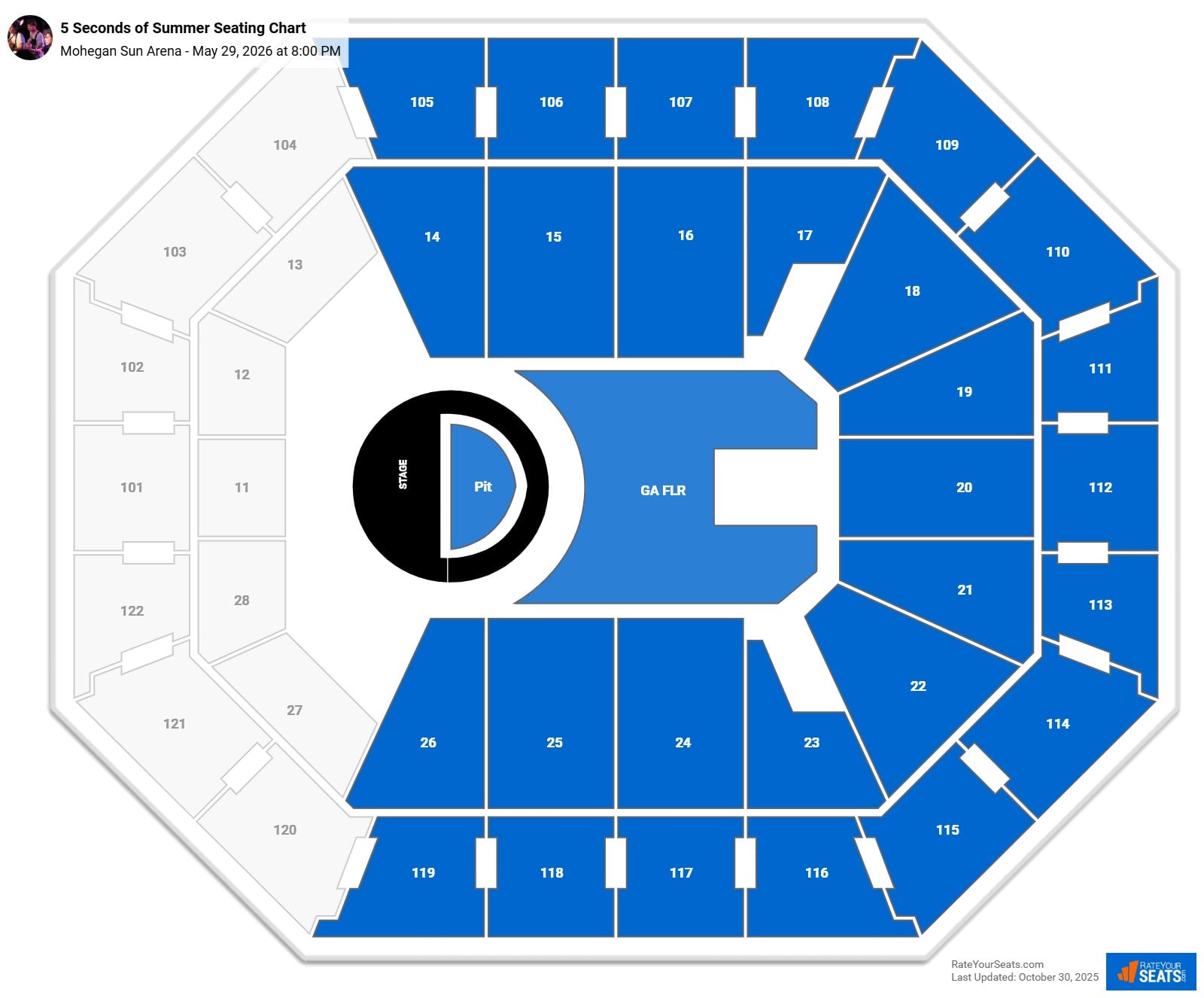 5 Seconds of Summer seating chart Mohegan Sun Arena