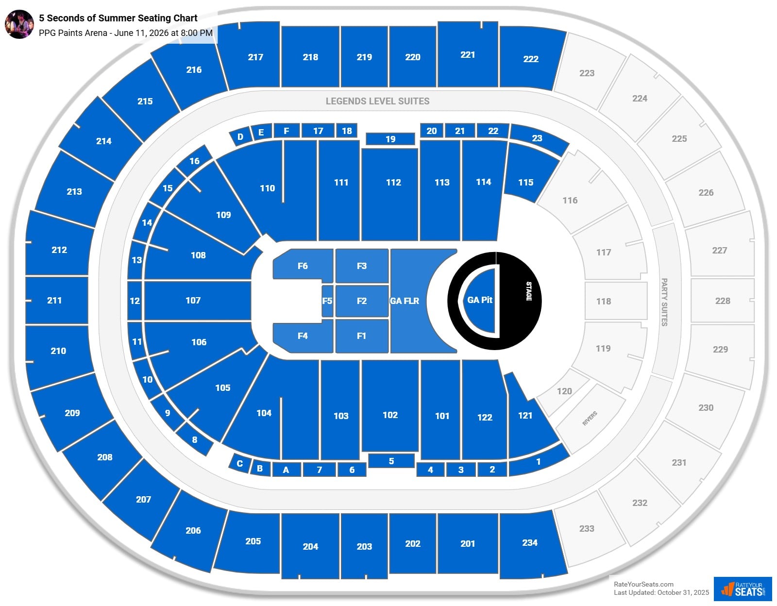 5 Seconds of Summer seating chart PPG Paints Arena