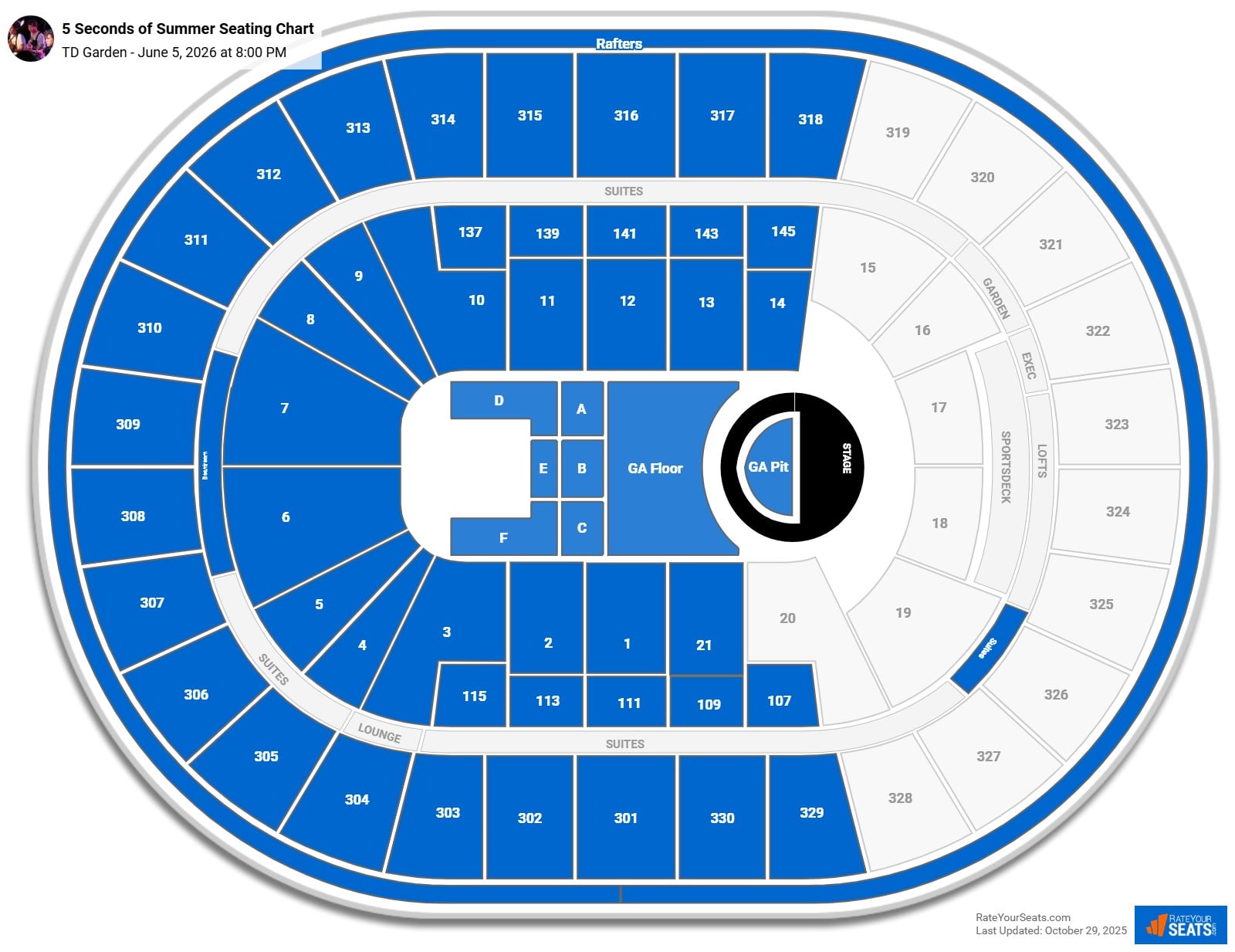 5 Seconds of Summer seating chart TD Garden