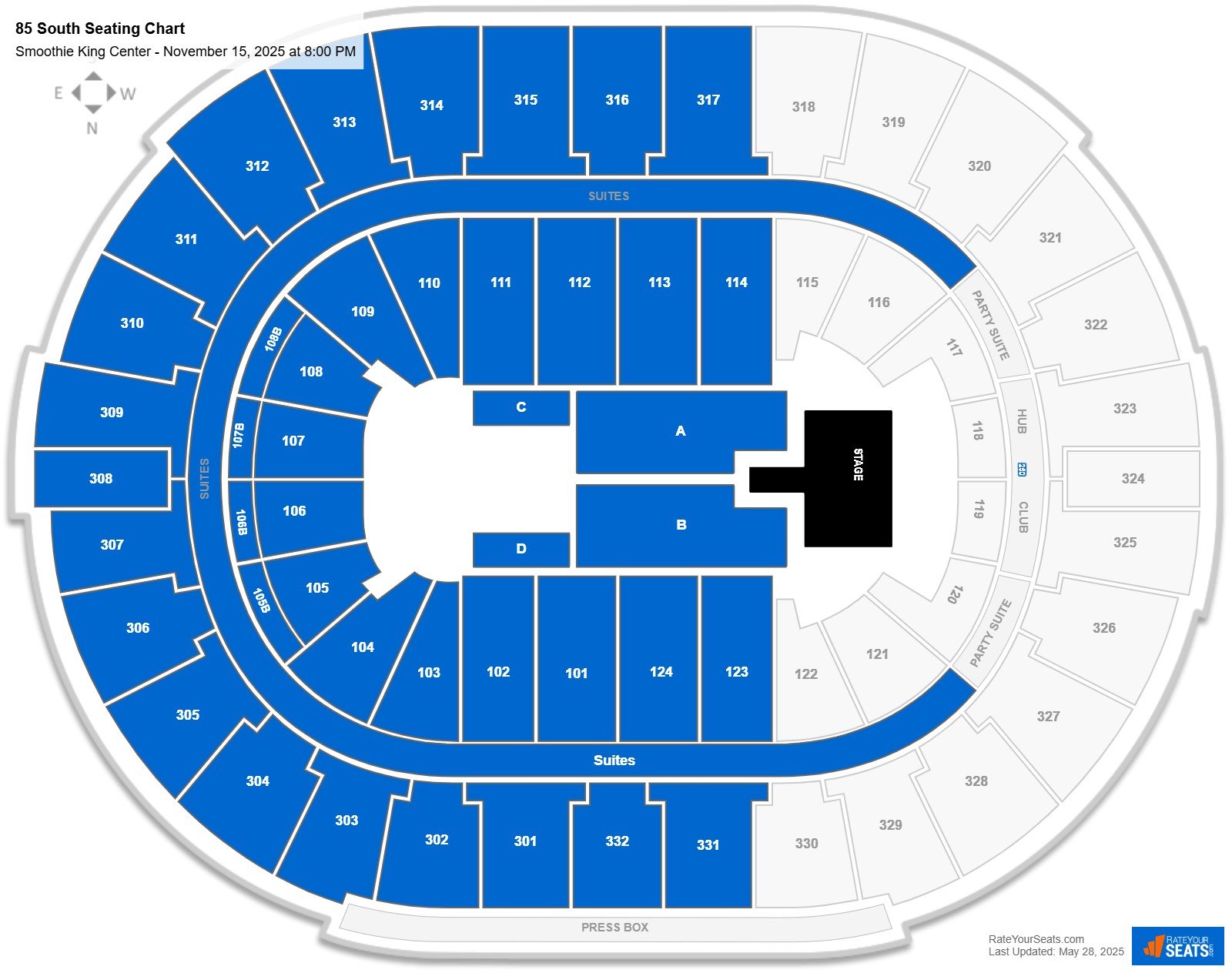 85 South seating chart Smoothie King Center