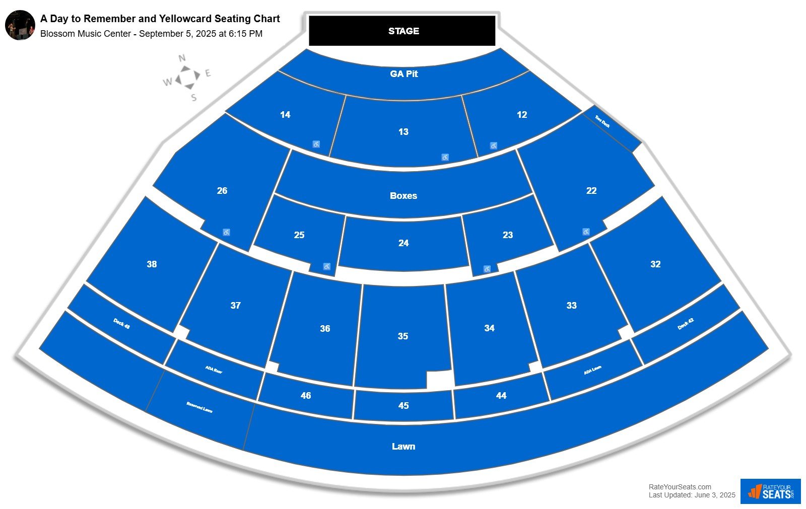 A Day to Remember and Yellowcard seating chart Blossom Music Center