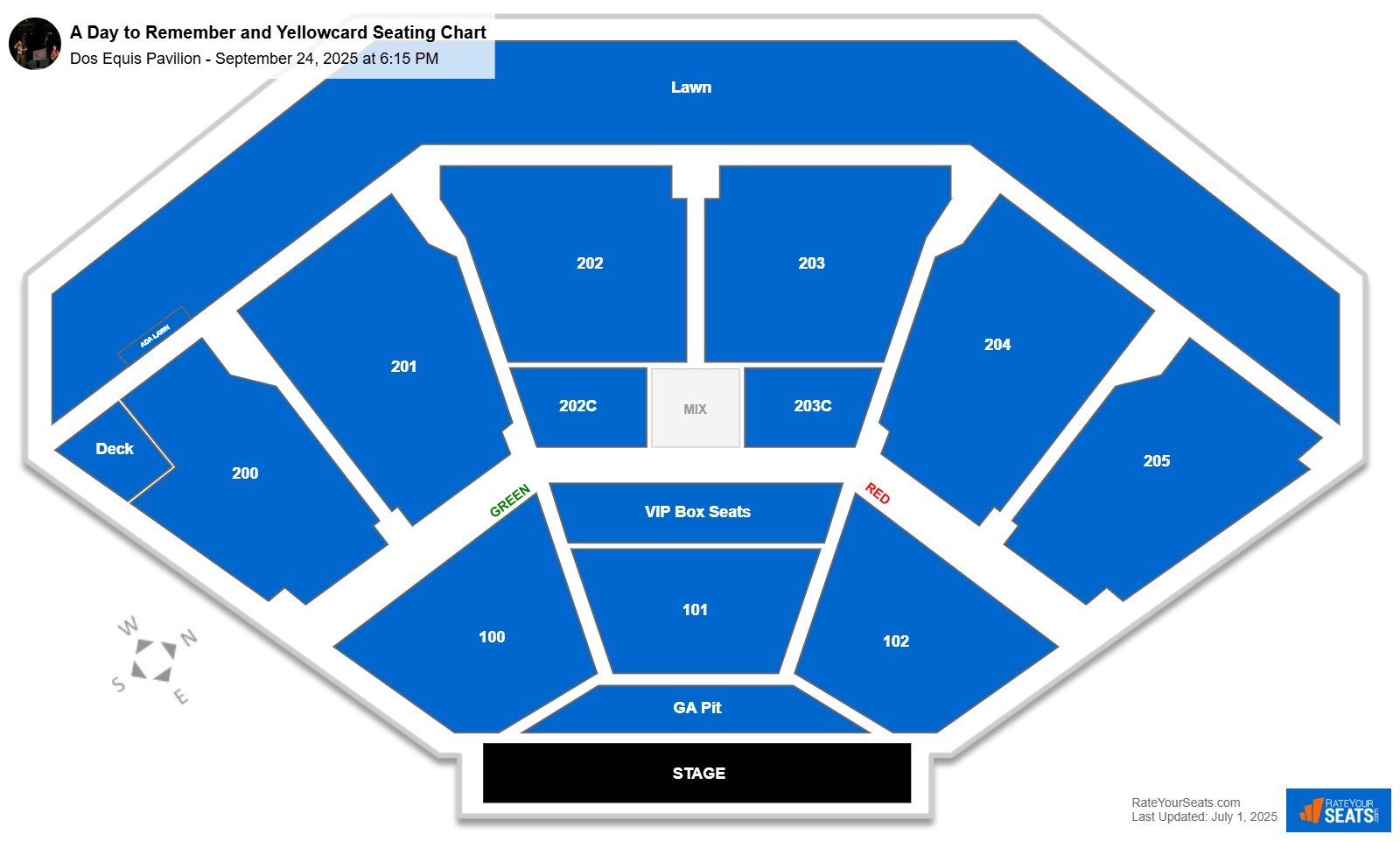 A Day to Remember and Yellowcard seating chart Dos Equis Pavilion