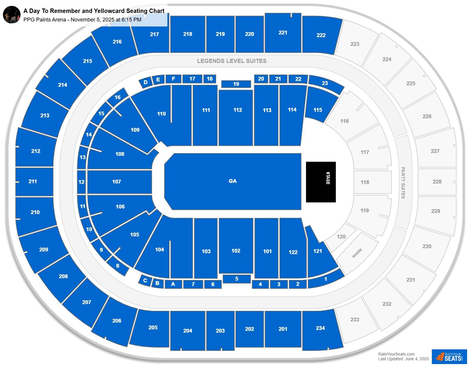 A Day To Remember and Yellowcard seating chart PPG Paints Arena