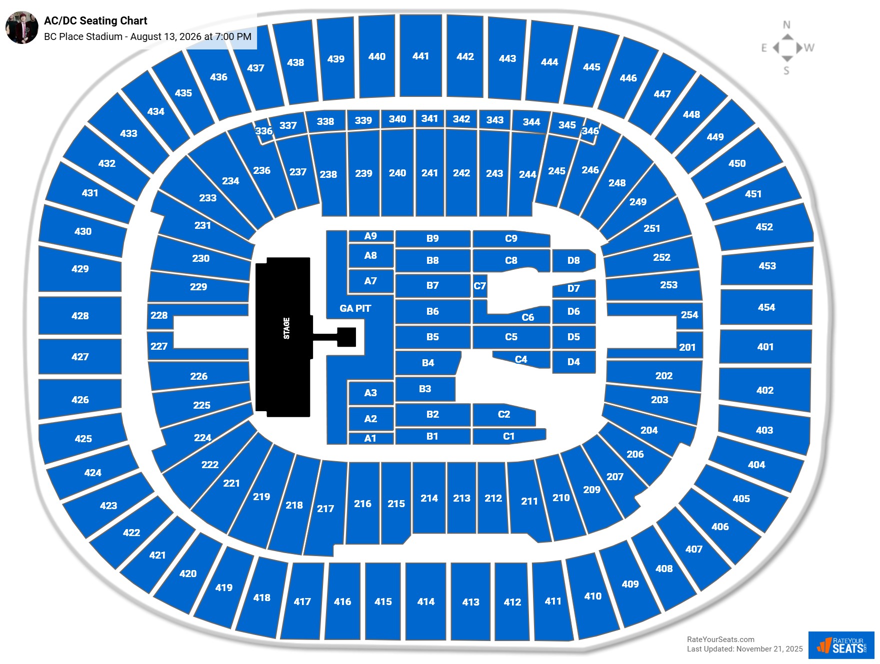 AC/DC seating chart BC Place Stadium