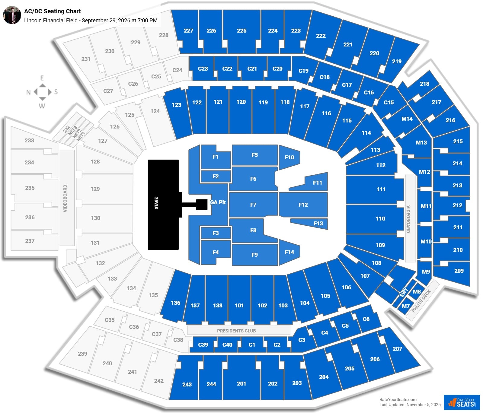AC/DC seating chart Lincoln Financial Field