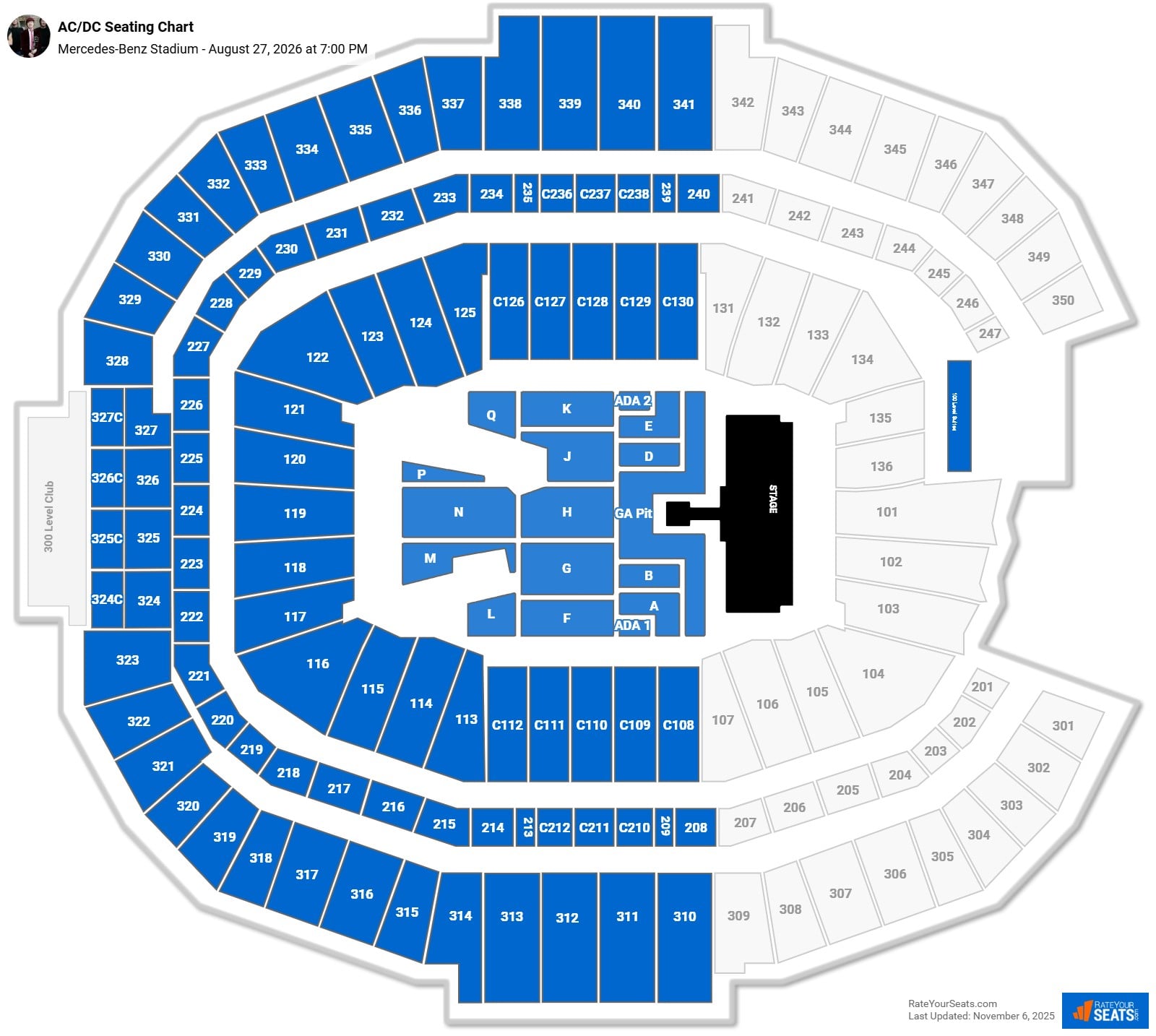 AC/DC seating chart Mercedes-Benz Stadium