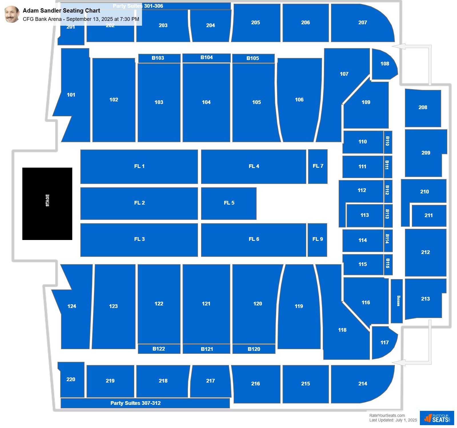 Adam Sandler seating chart CFG Bank Arena