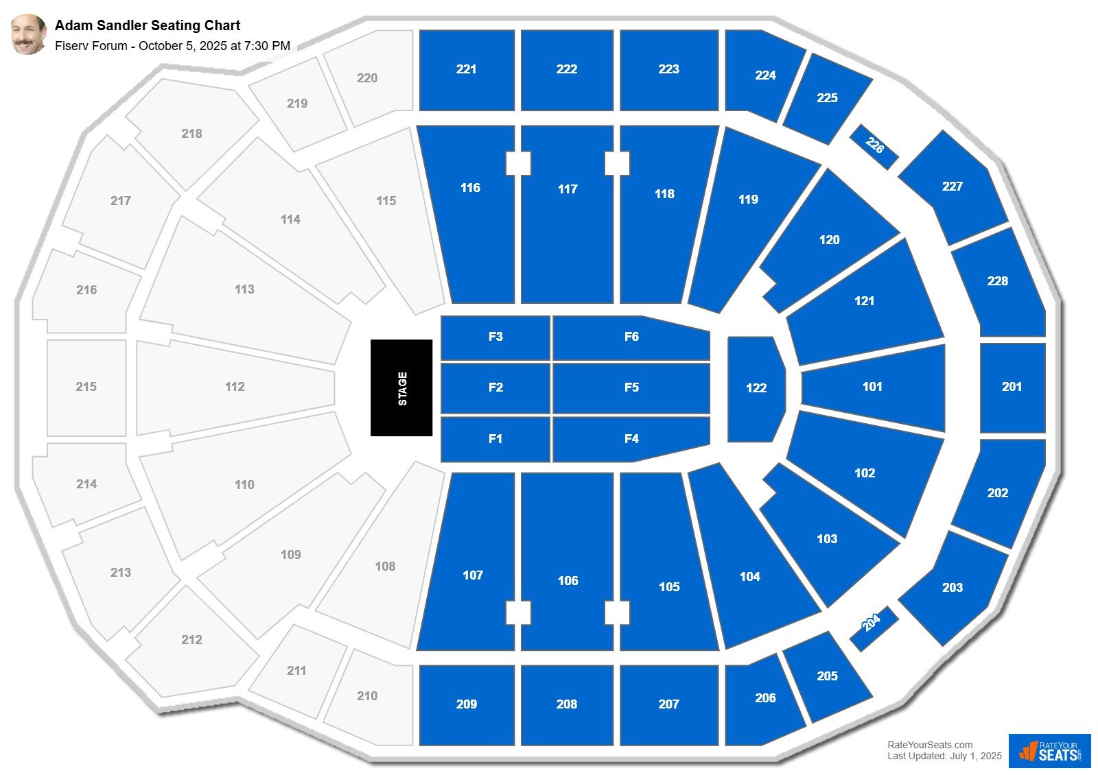Adam Sandler seating chart Fiserv Forum