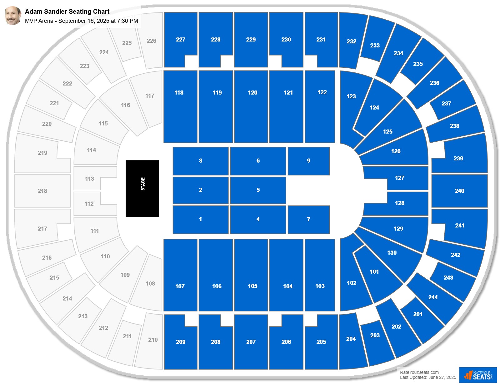 Adam Sandler seating chart MVP Arena