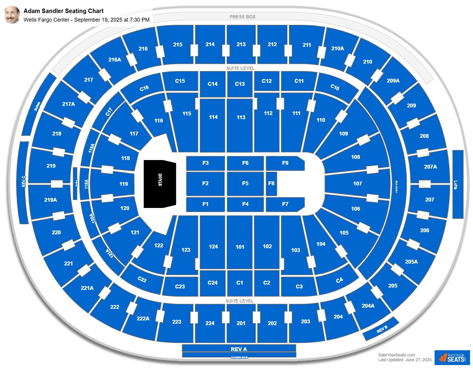 Adam Sandler seating chart Xfinity Mobile Arena