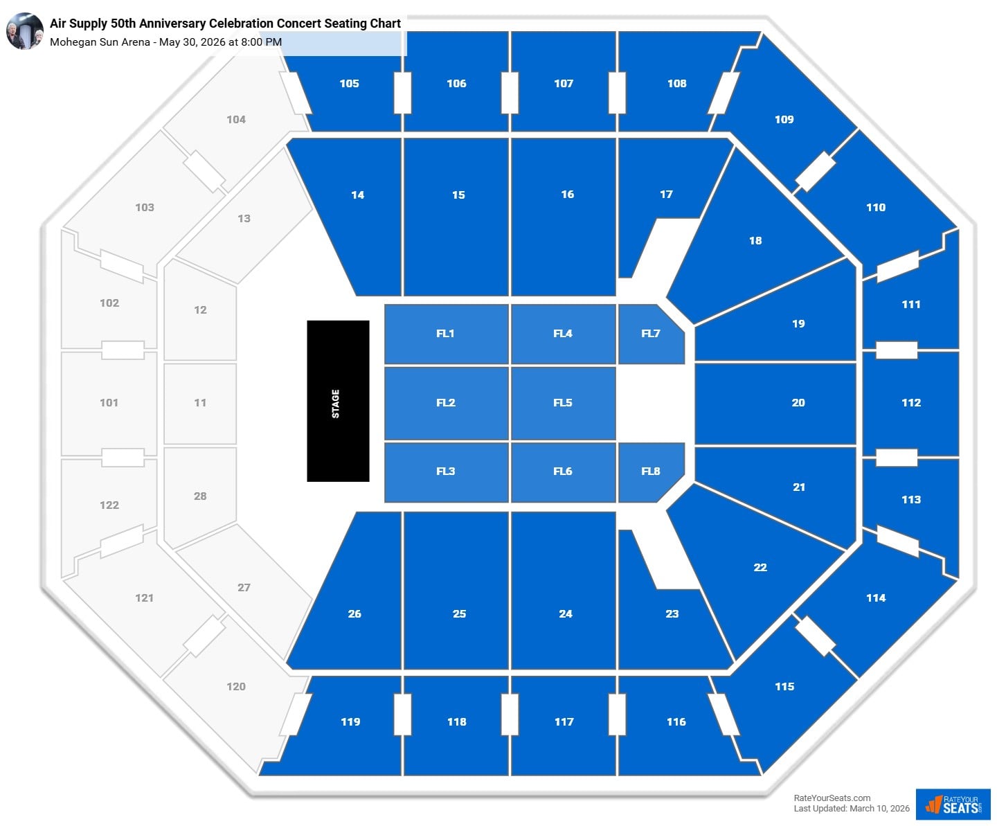 Air Supply 50th Anniversary Celebration Concert seating chart Mohegan Sun Arena