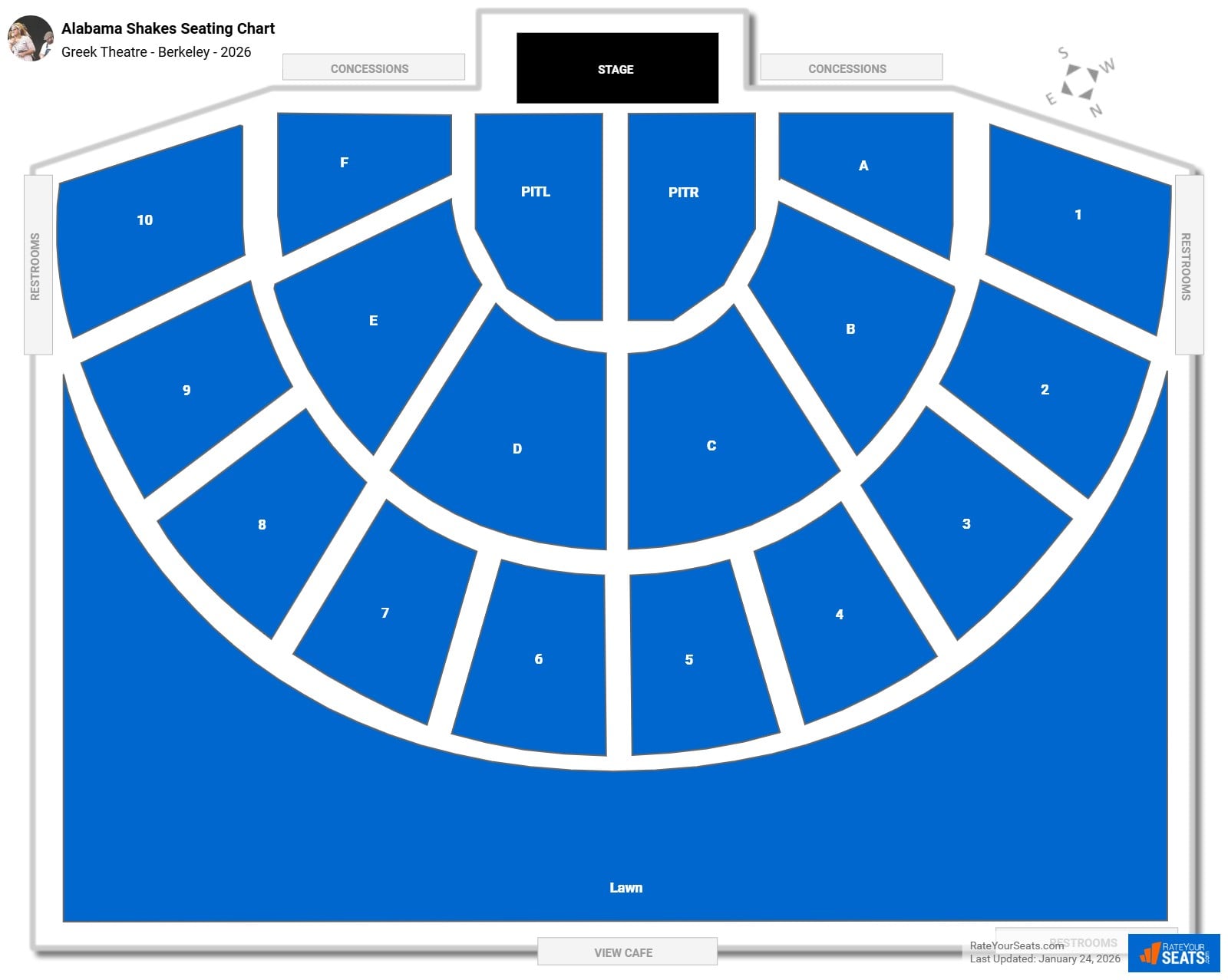 Alabama Shakes seating chart Greek Theatre - Berkeley
