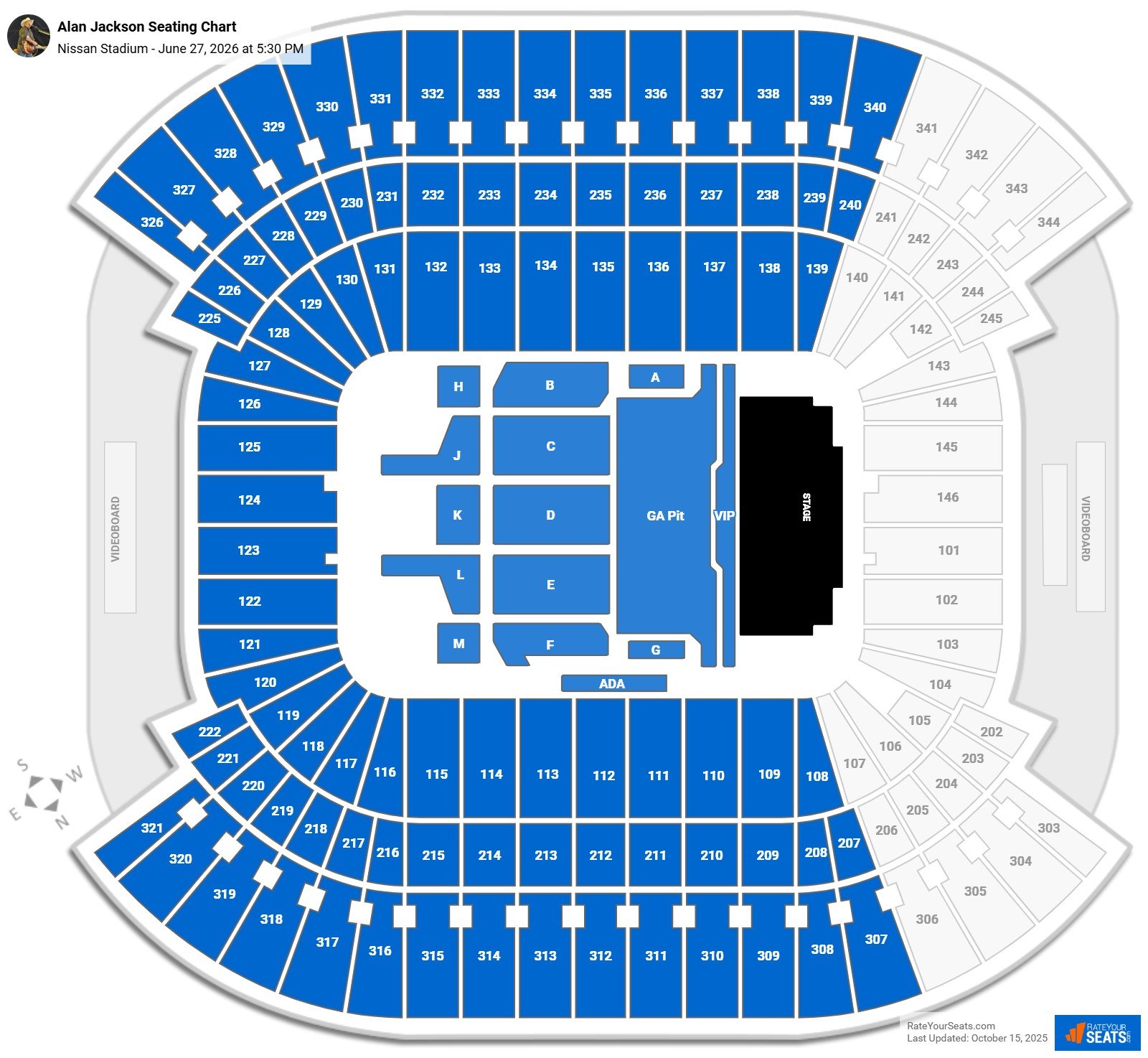Alan Jackson with Luke Bryan, Eric Church, Luke Combs seating chart Nissan Stadium