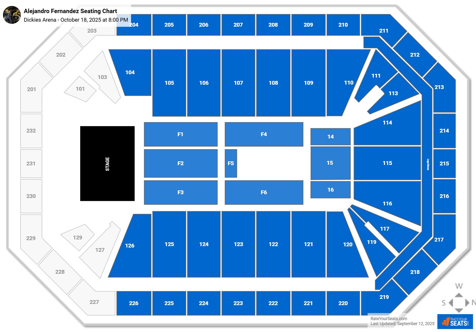 Alejandro Fernandez seating chart Dickies Arena