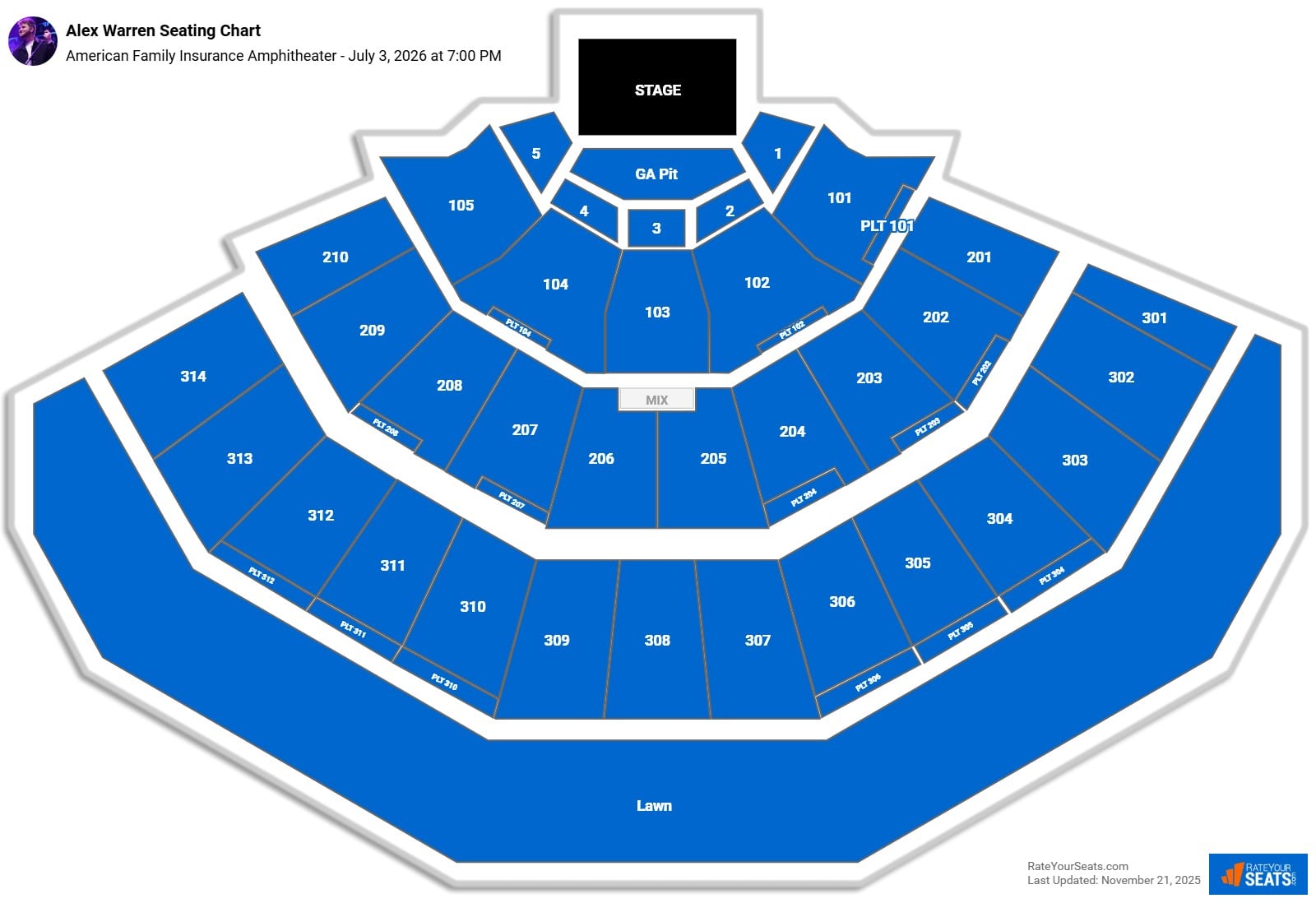Alex Warren seating chart American Family Insurance Amphitheater