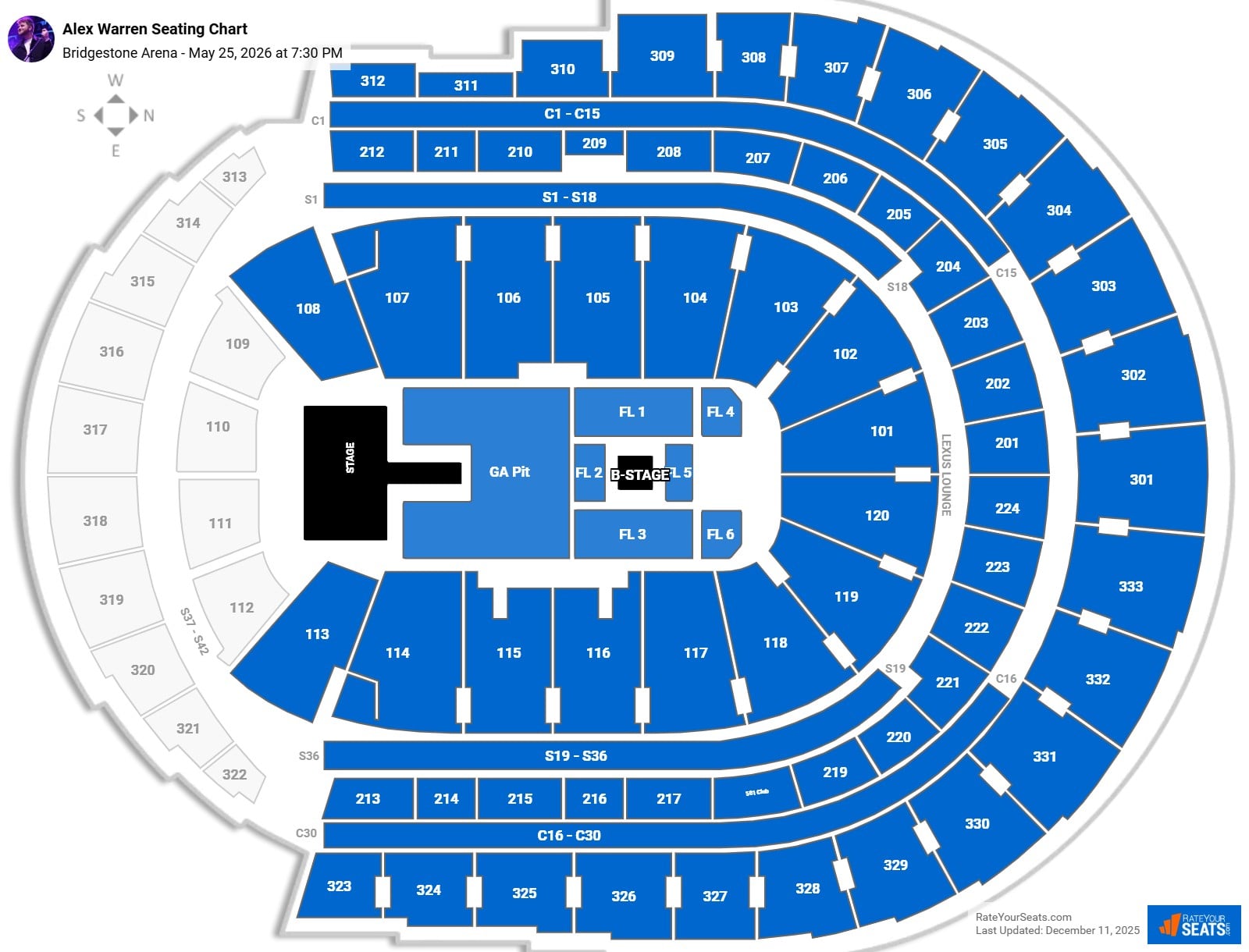 Alex Warren seating chart Bridgestone Arena