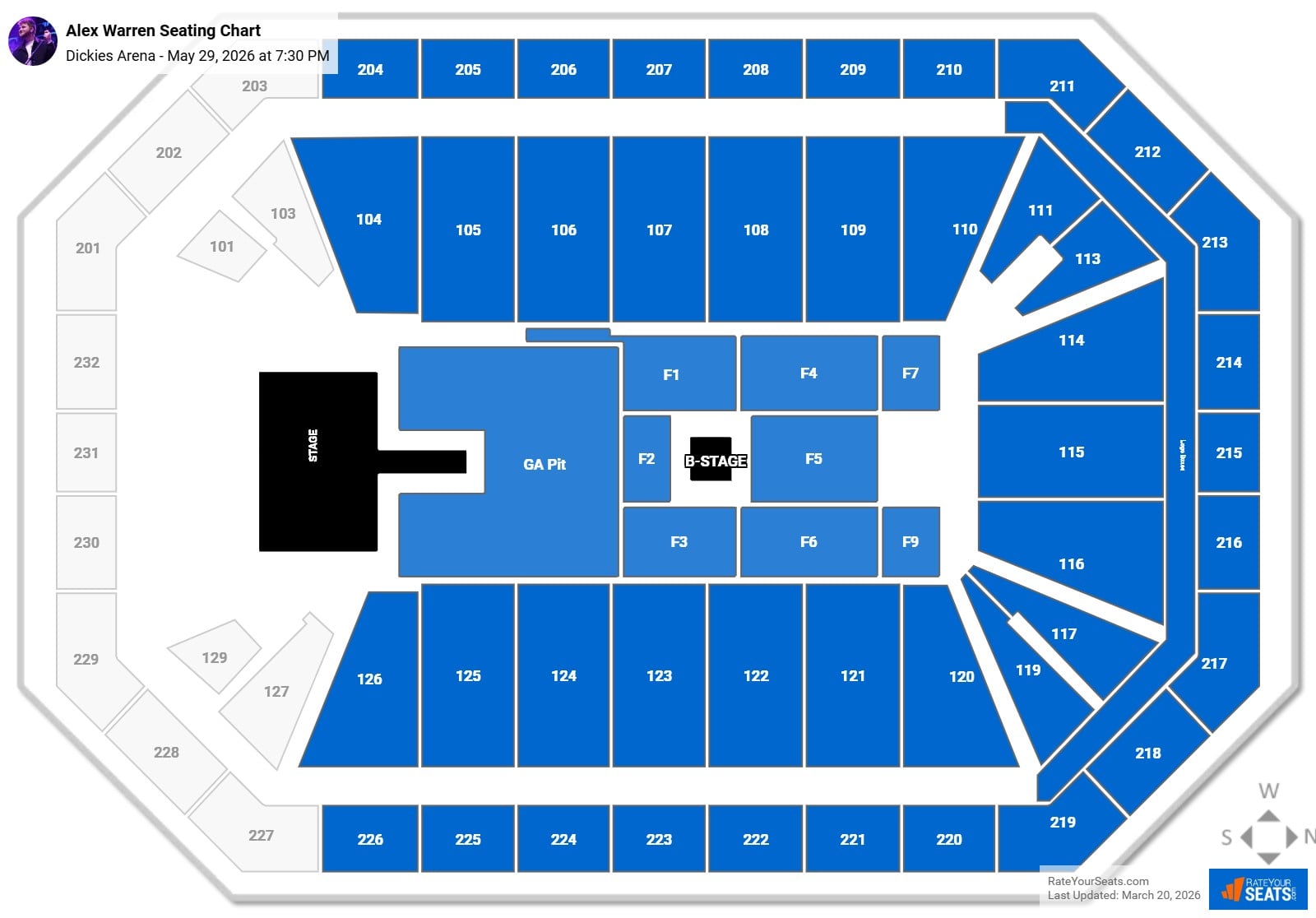 Alex Warren seating chart Dickies Arena