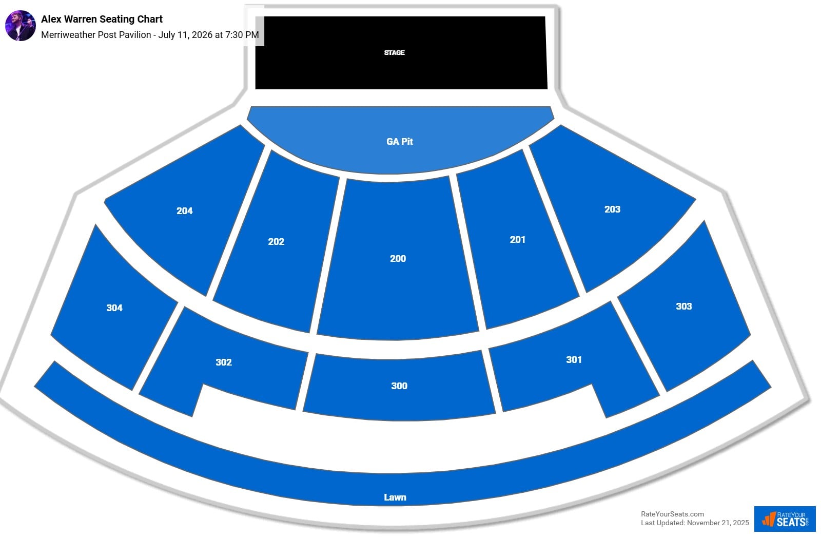 Alex Warren seating chart Merriweather Post Pavilion