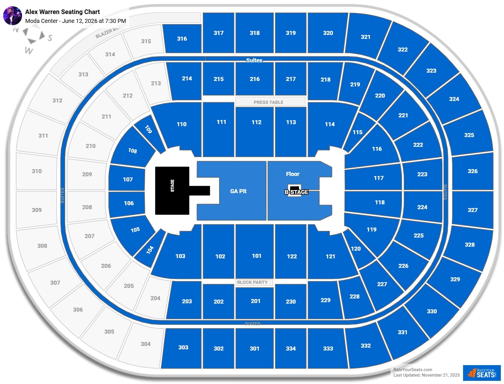 Alex Warren seating chart Moda Center