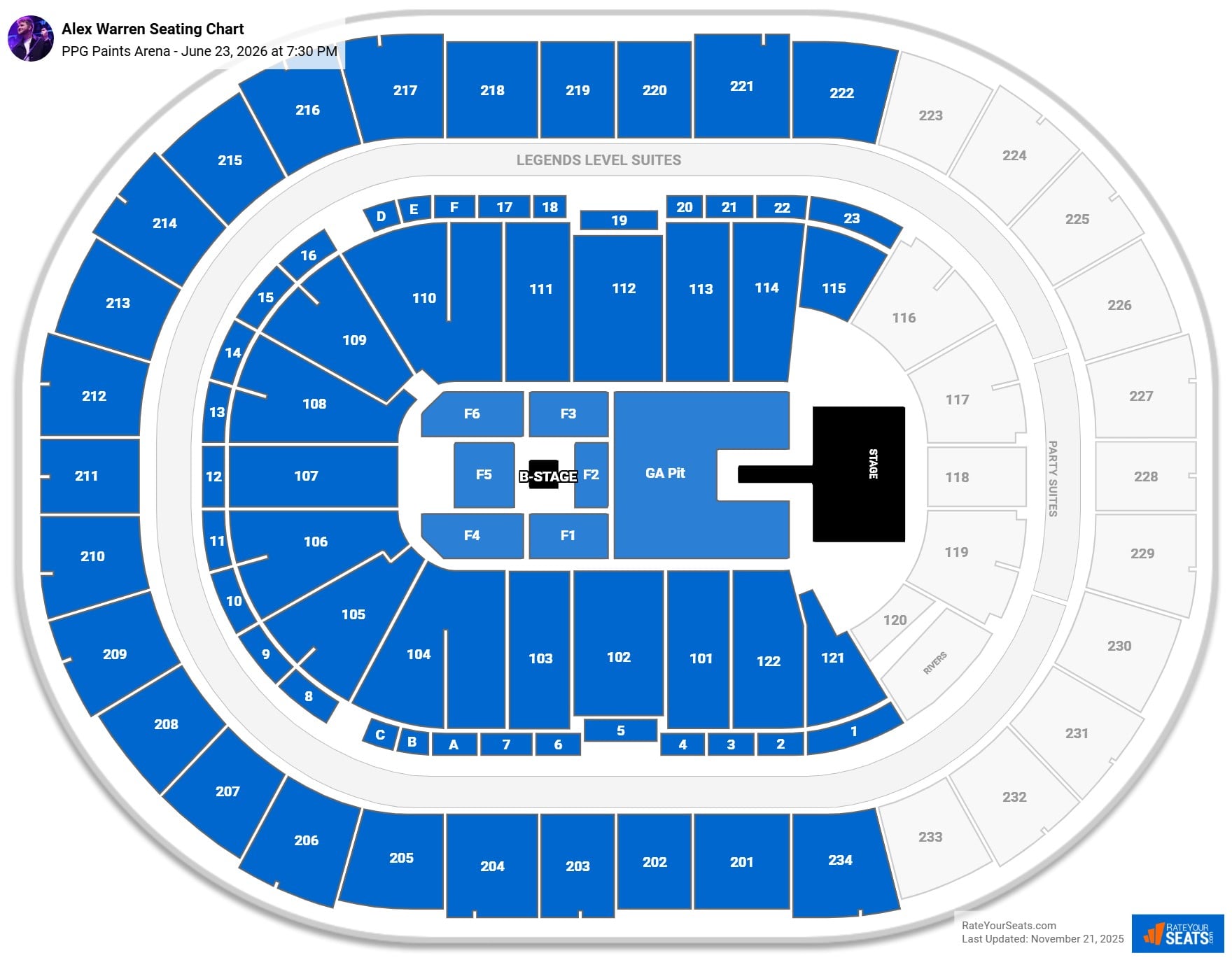 Alex Warren seating chart PPG Paints Arena