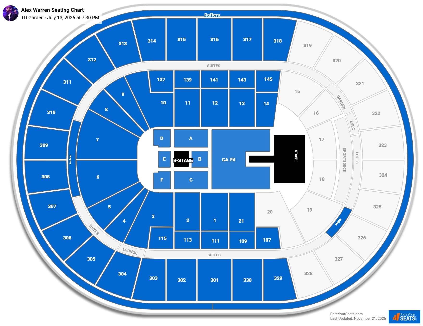 Alex Warren seating chart TD Garden