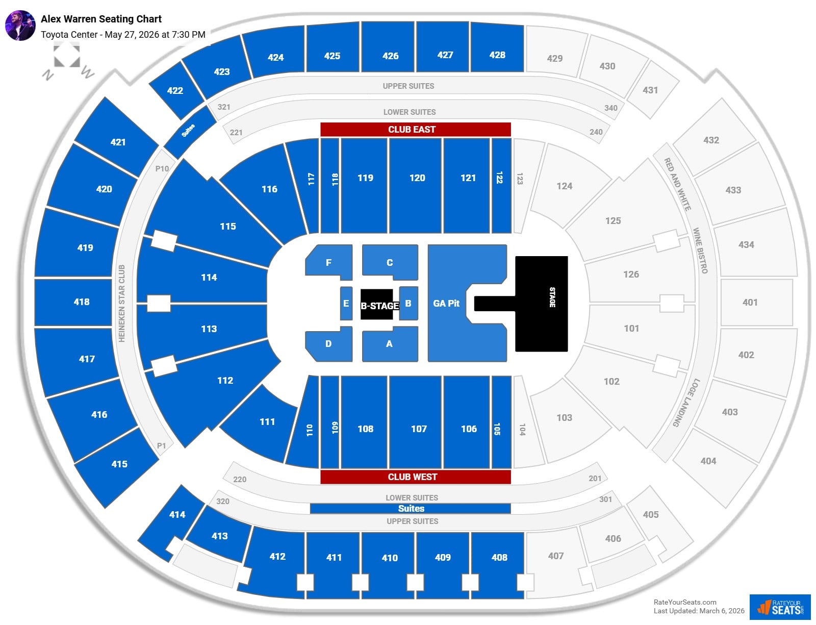 Alex Warren seating chart Toyota Center