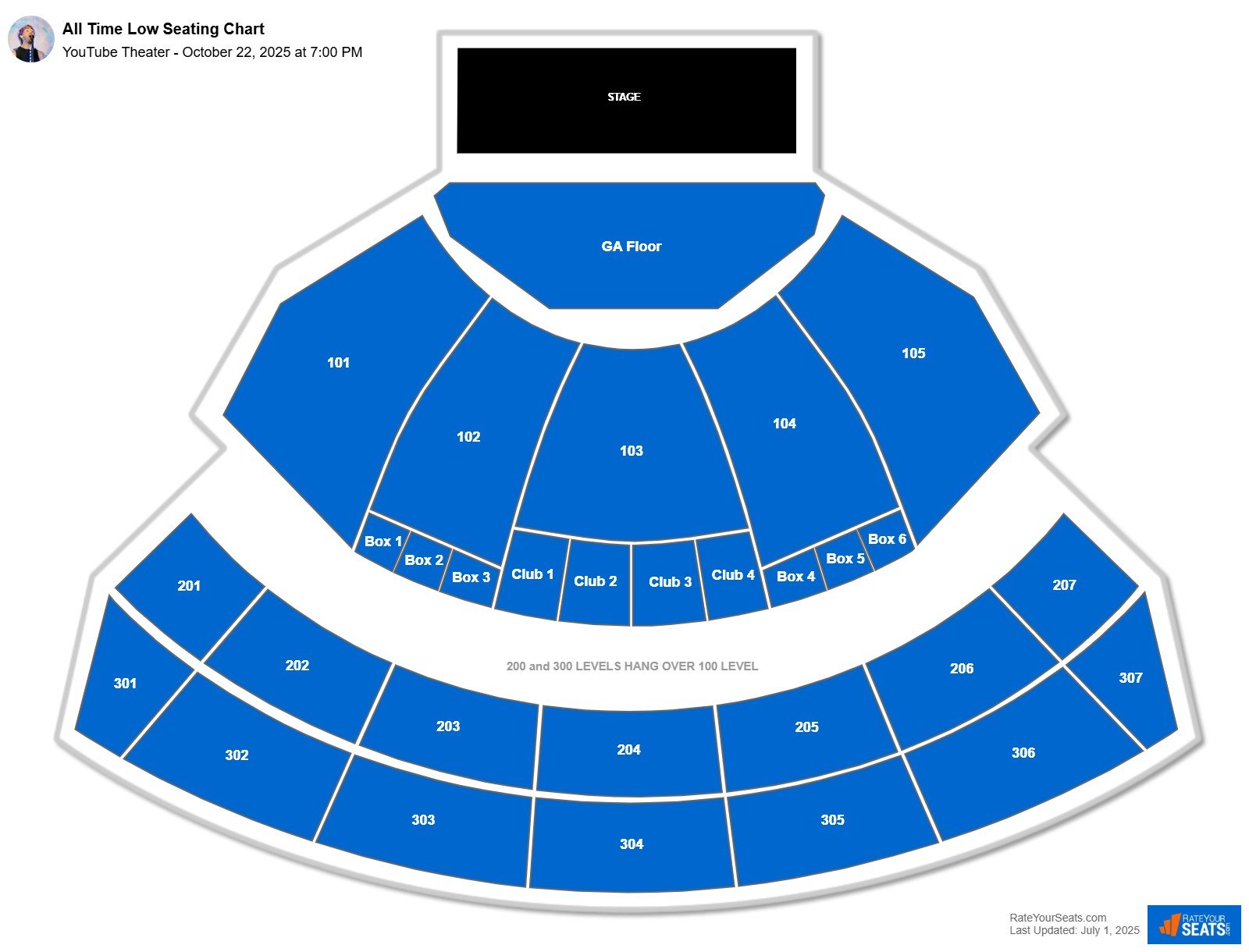 All Time Low seating chart YouTube Theater