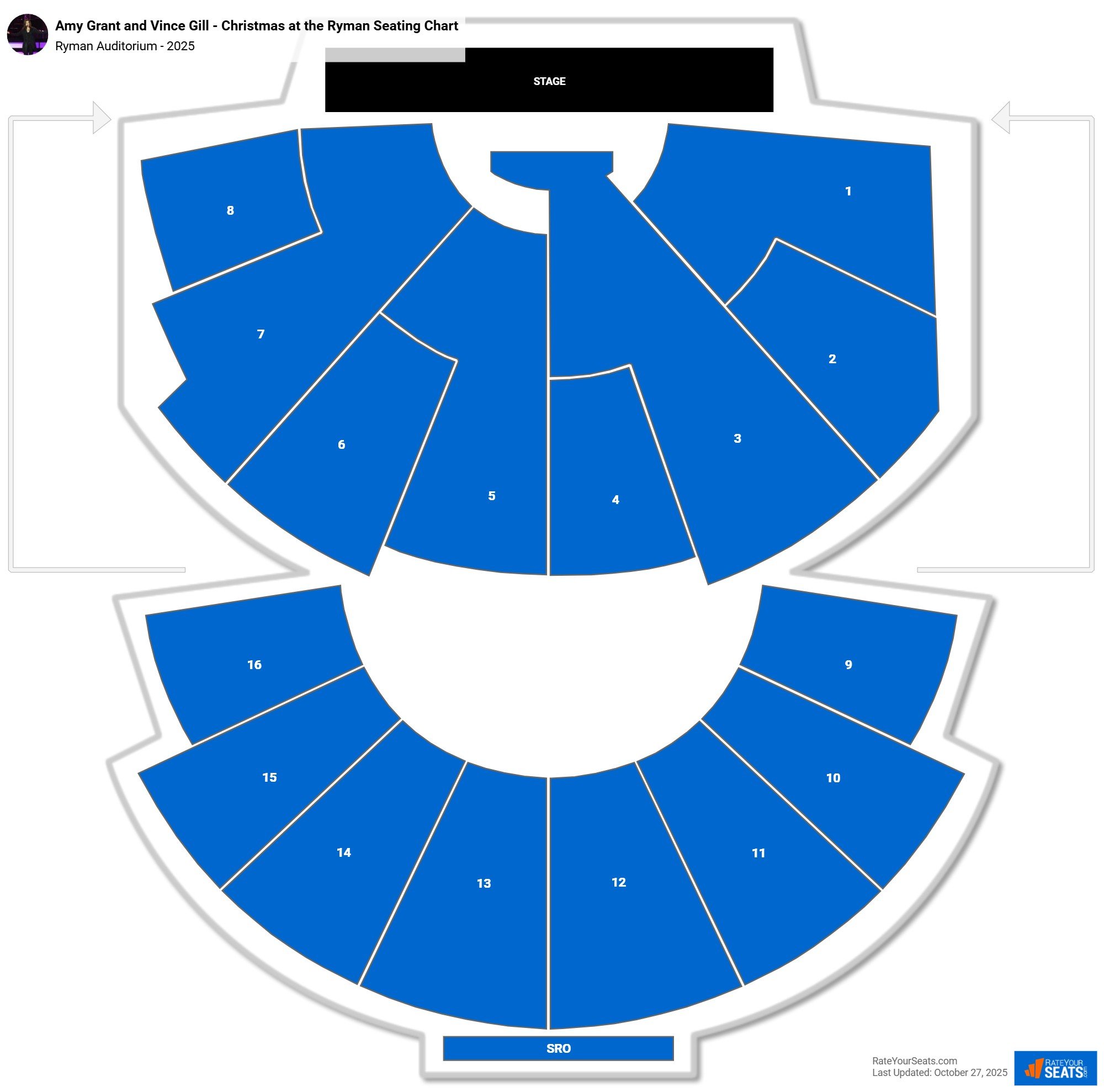 Amy Grant and Vince Gill - Christmas at the Ryman seating chart Ryman Auditorium