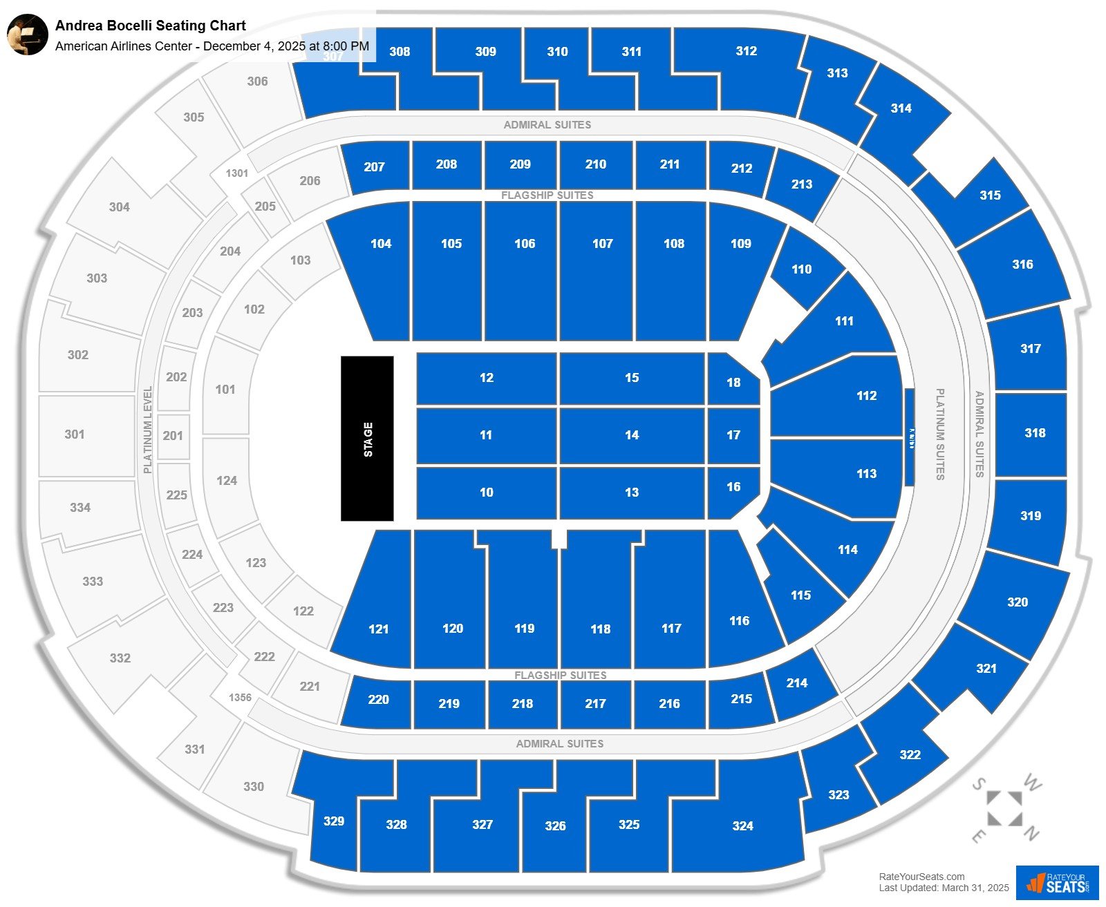 Andrea Bocelli seating chart American Airlines Center