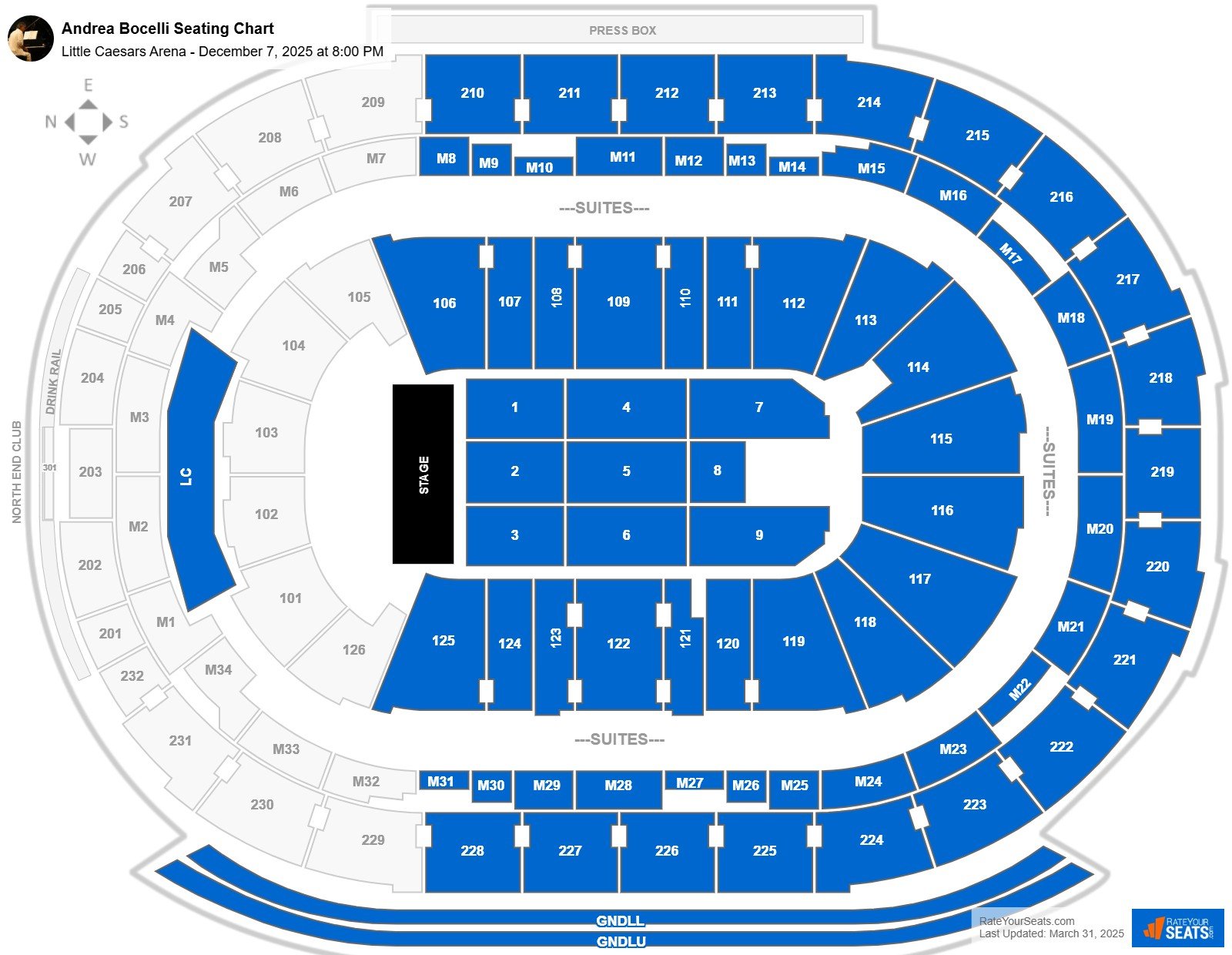 Andrea Bocelli seating chart Little Caesars Arena