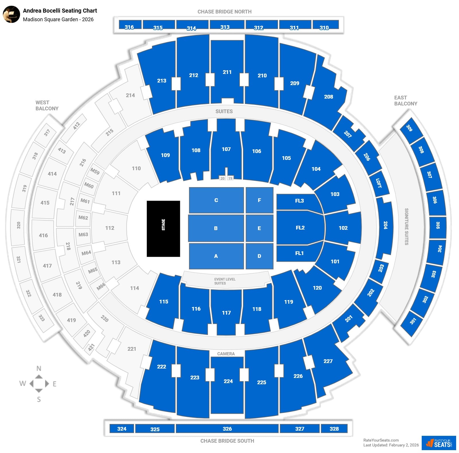 Andrea Bocelli seating chart Madison Square Garden