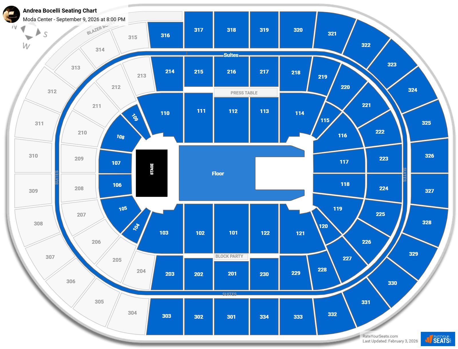 Andrea Bocelli seating chart Moda Center