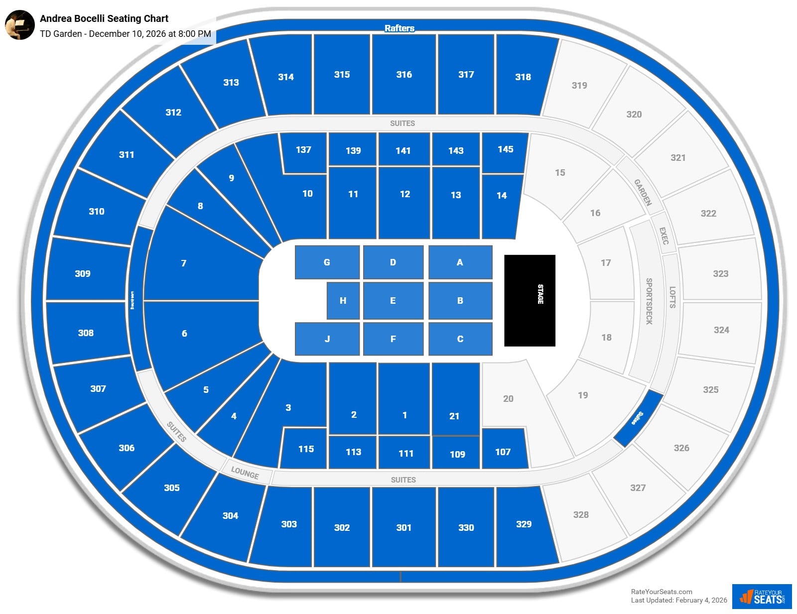 Andrea Bocelli seating chart TD Garden