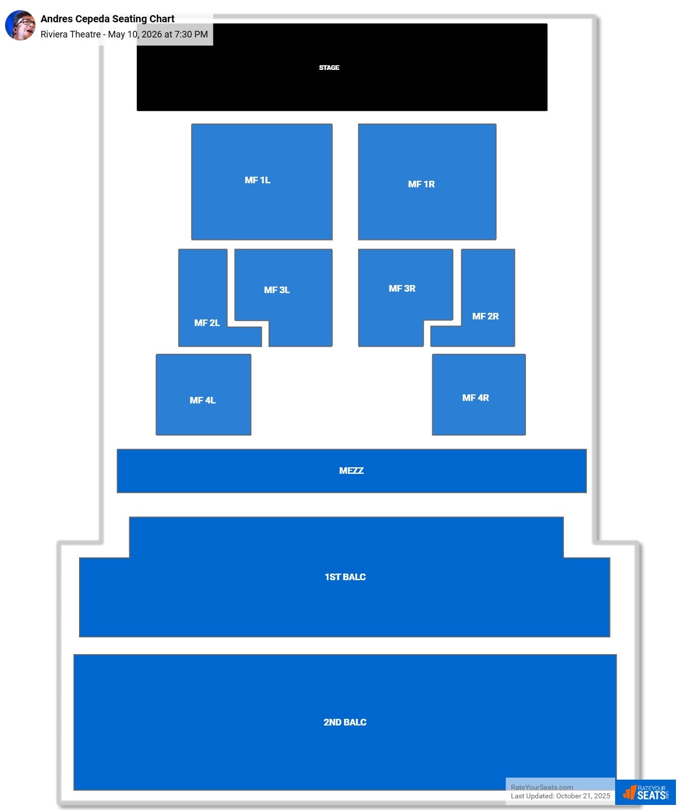 Andres Cepeda seating chart Riviera Theatre