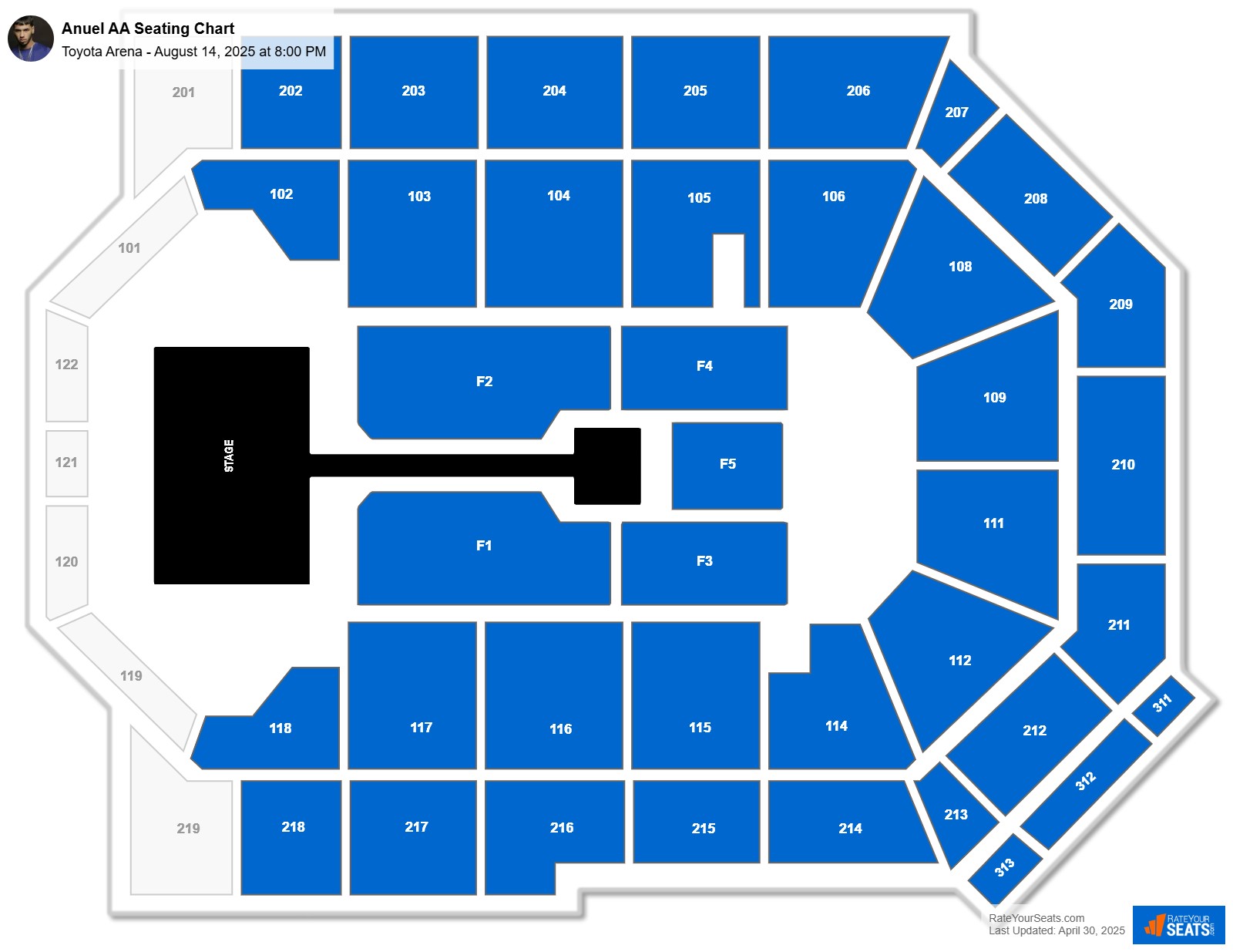 Anuel AA seating chart Toyota Arena