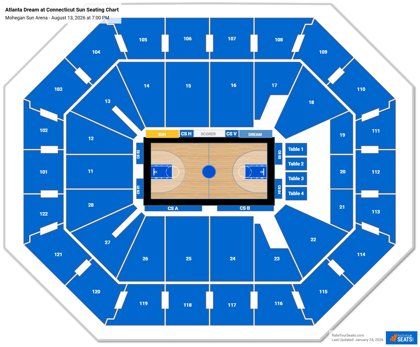 Atlanta Dream at Connecticut Sun seating chart Mohegan Sun Arena