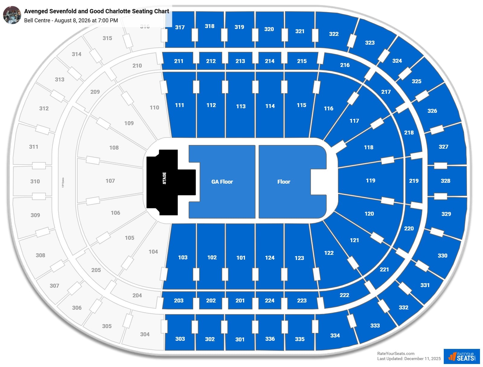 Avenged Sevenfold and Good Charlotte seating chart Bell Centre
