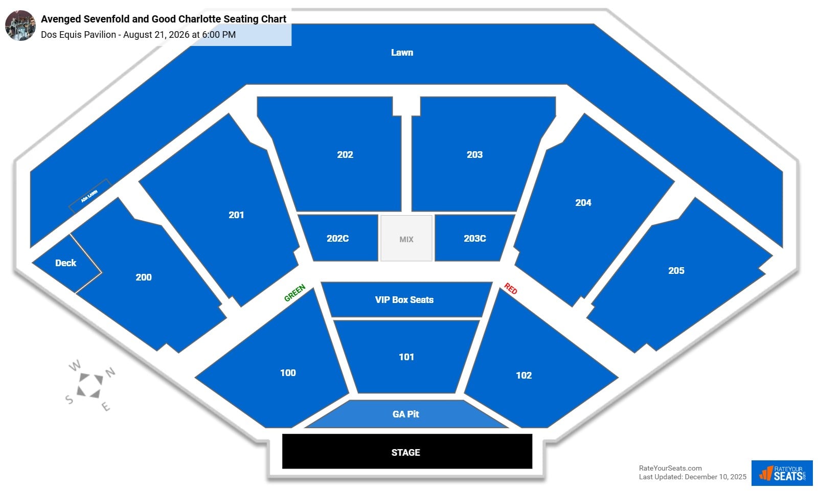 Avenged Sevenfold and Good Charlotte seating chart Dos Equis Pavilion